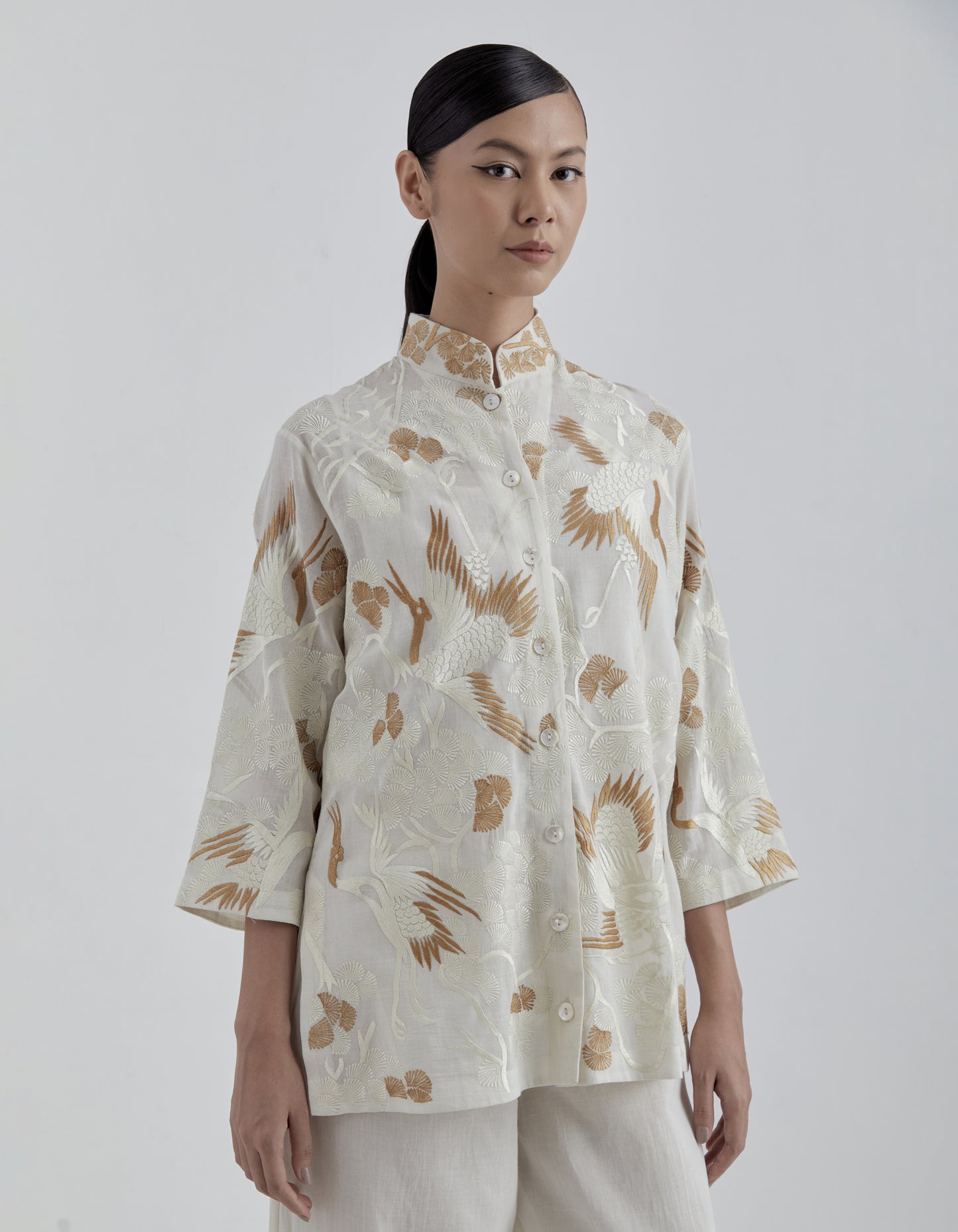Ecru Bird Motif Top