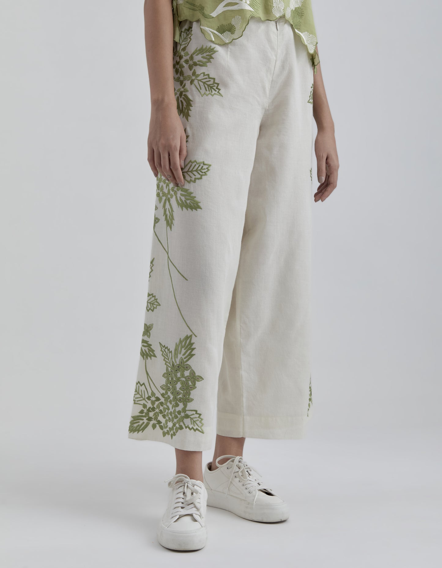 Ecru Damask Stitched Cutwork Pants
