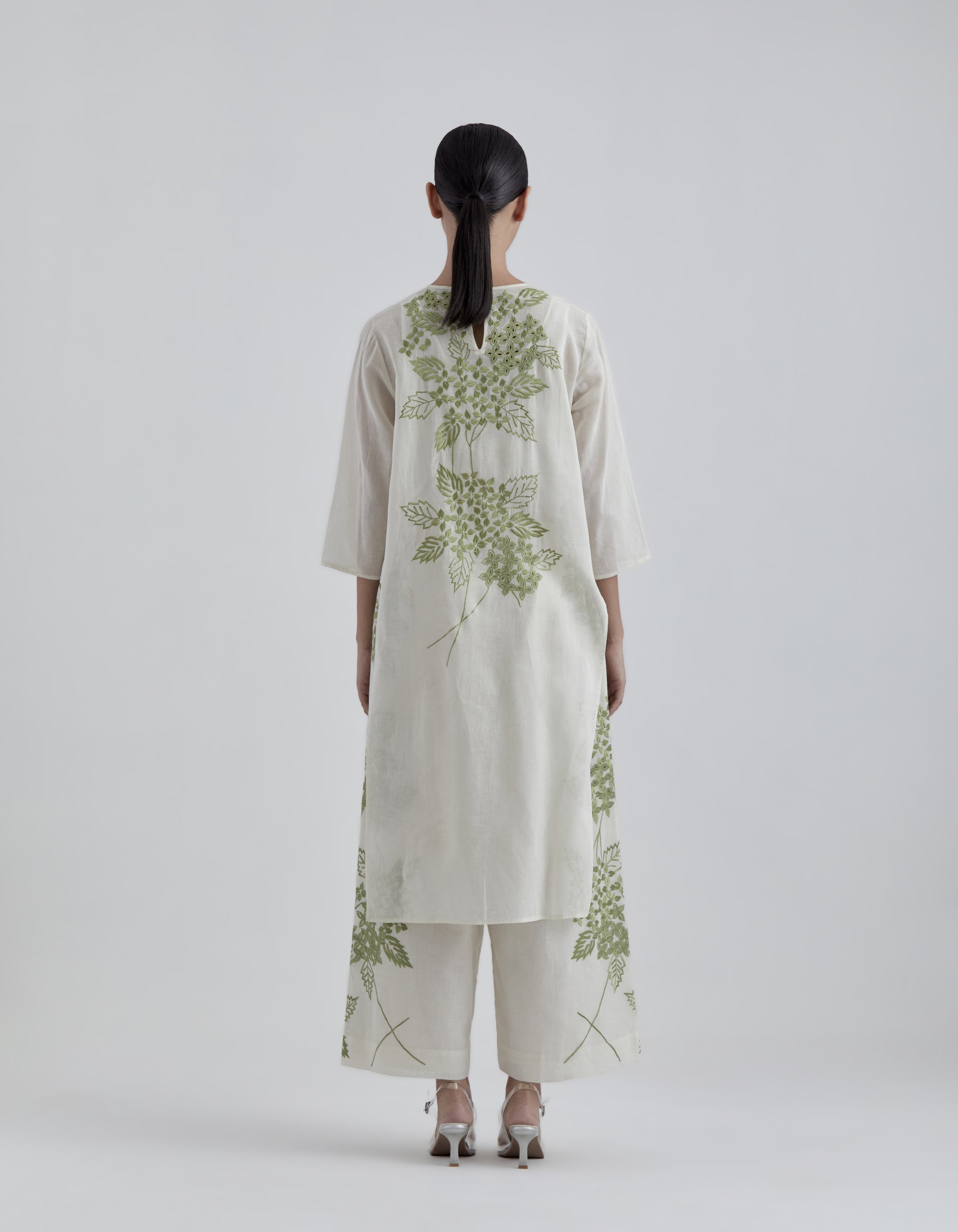 Ecru Damask Stitched Cutwork Kurta