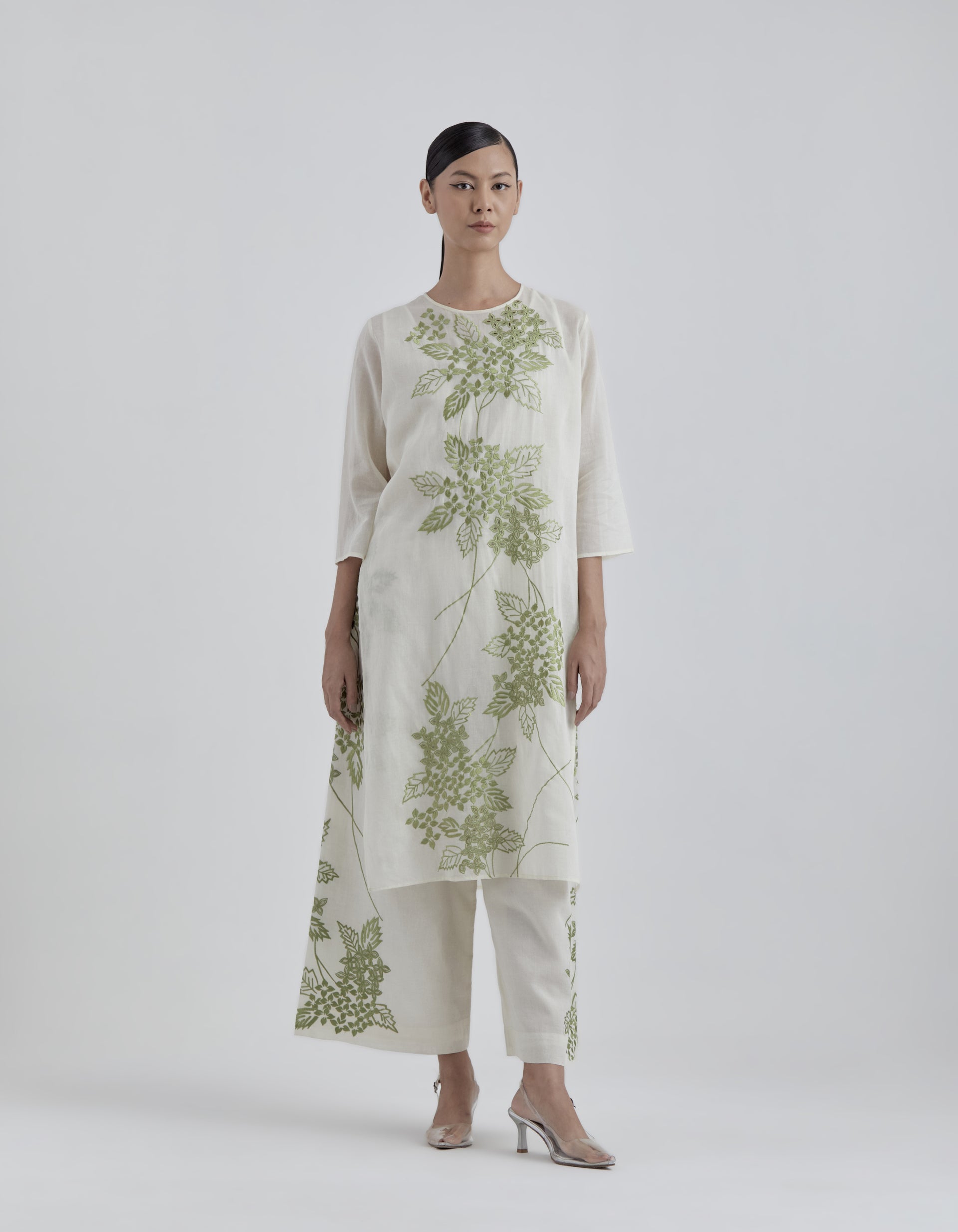 Ecru Damask Stitched Cutwork Kurta