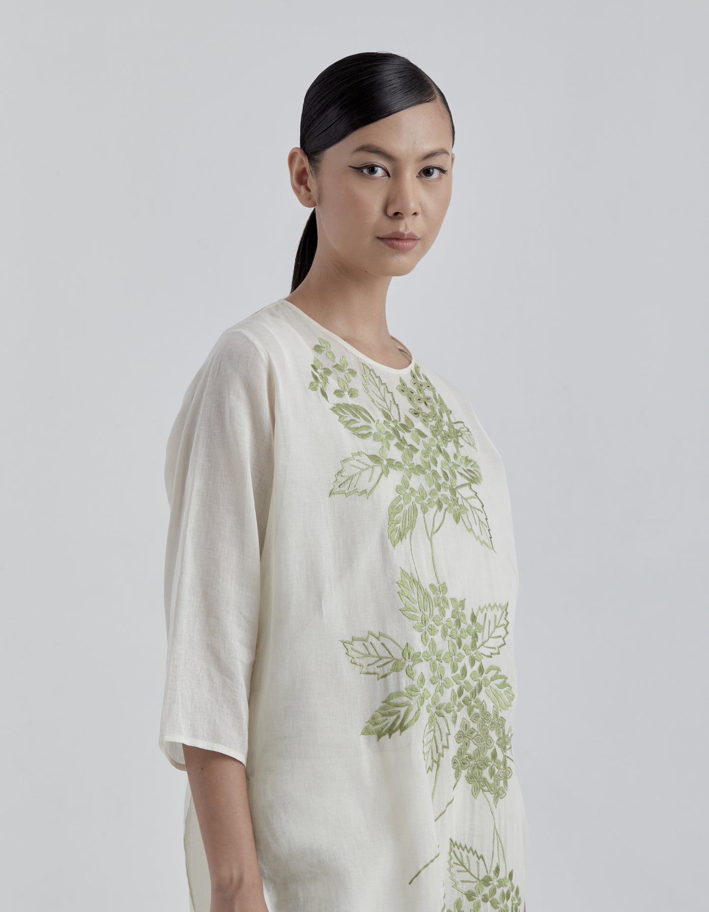 Ecru Damask Stitched Cutwork Kurta