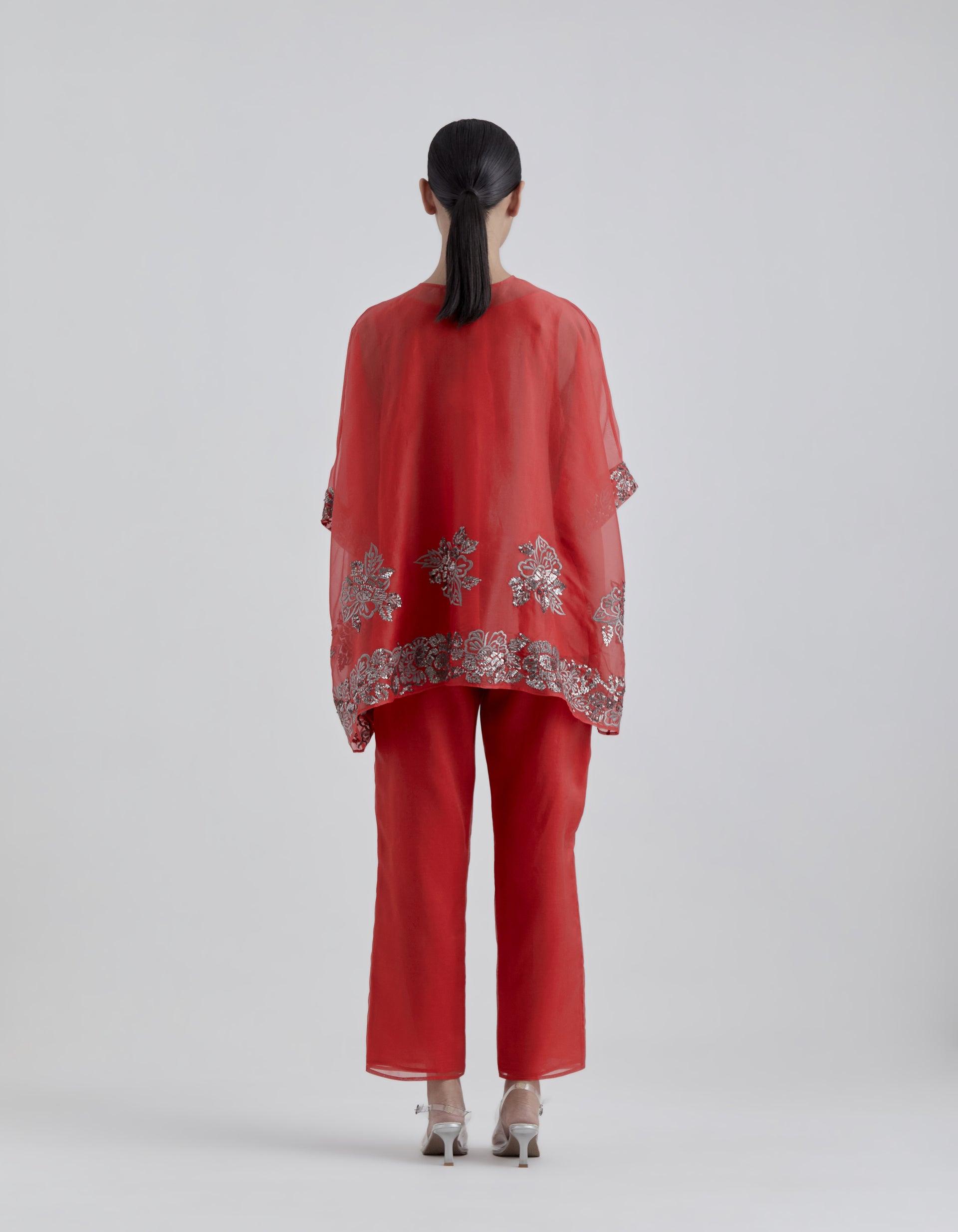 Crimson Hand Sequined Flat Stitch Top