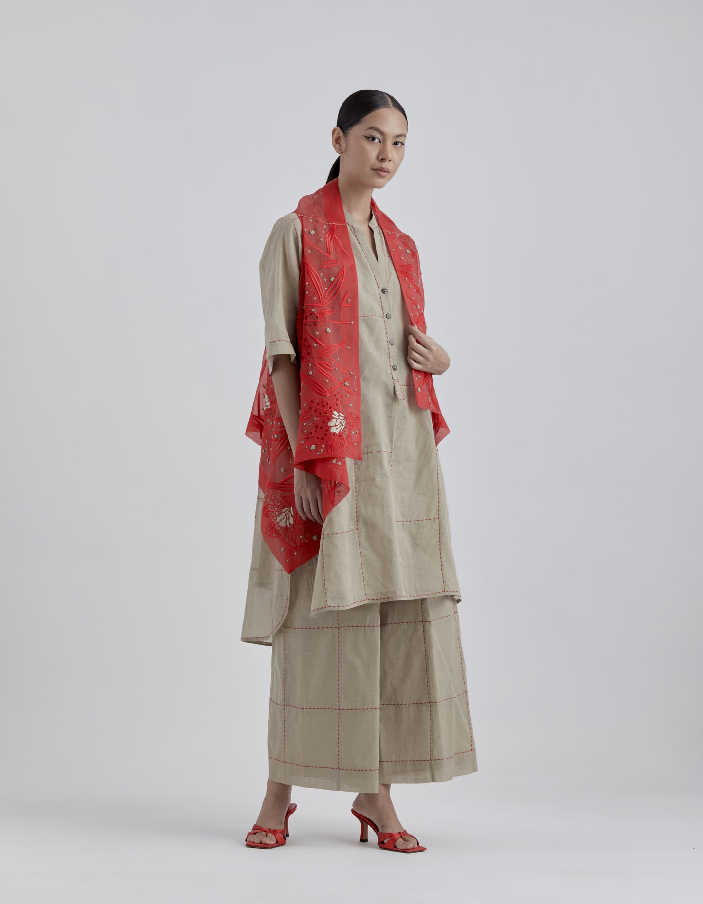 Crimson Cutwork and French Knot Wrap