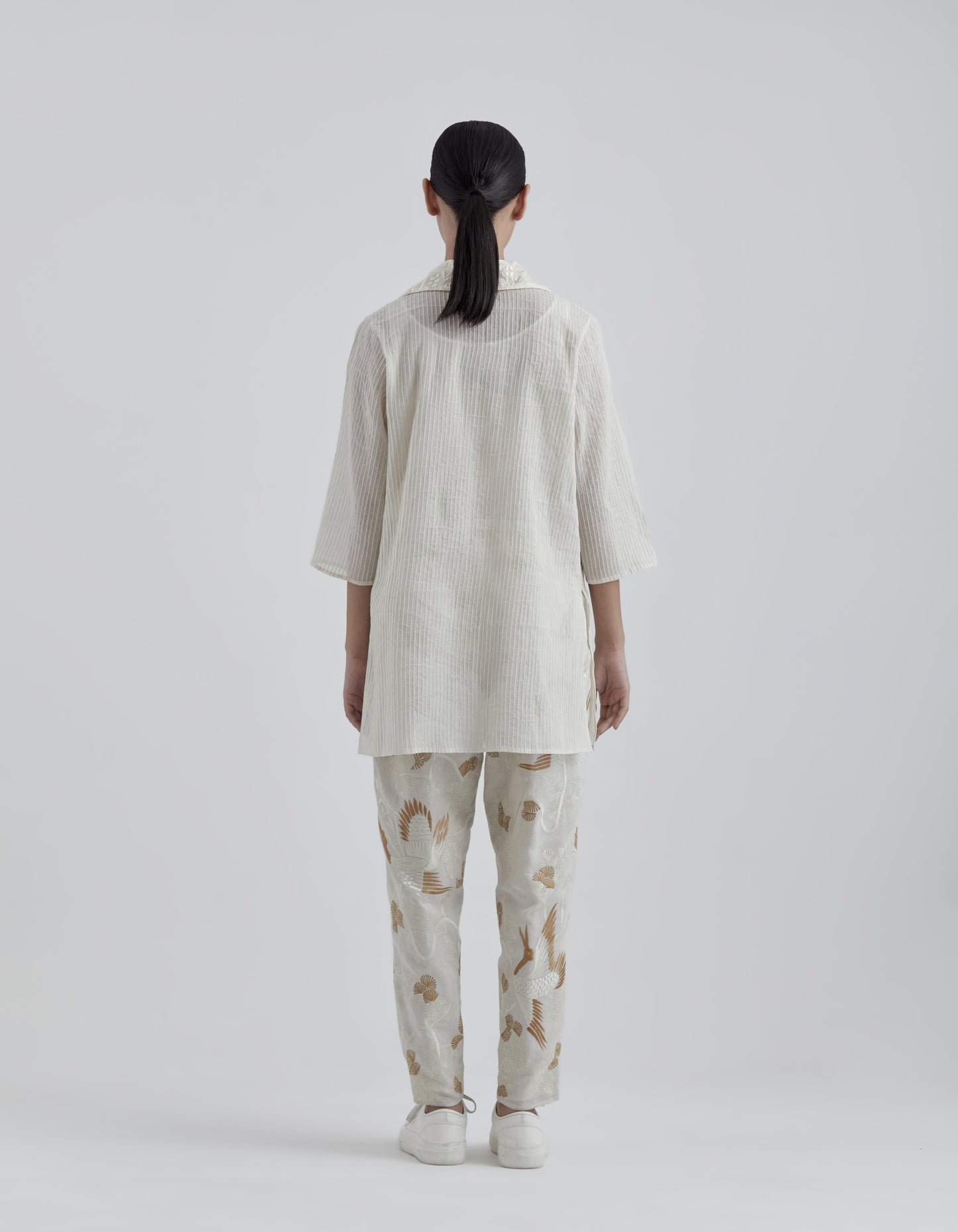 Ecru Hand Sequined Flat Stitch Shirt