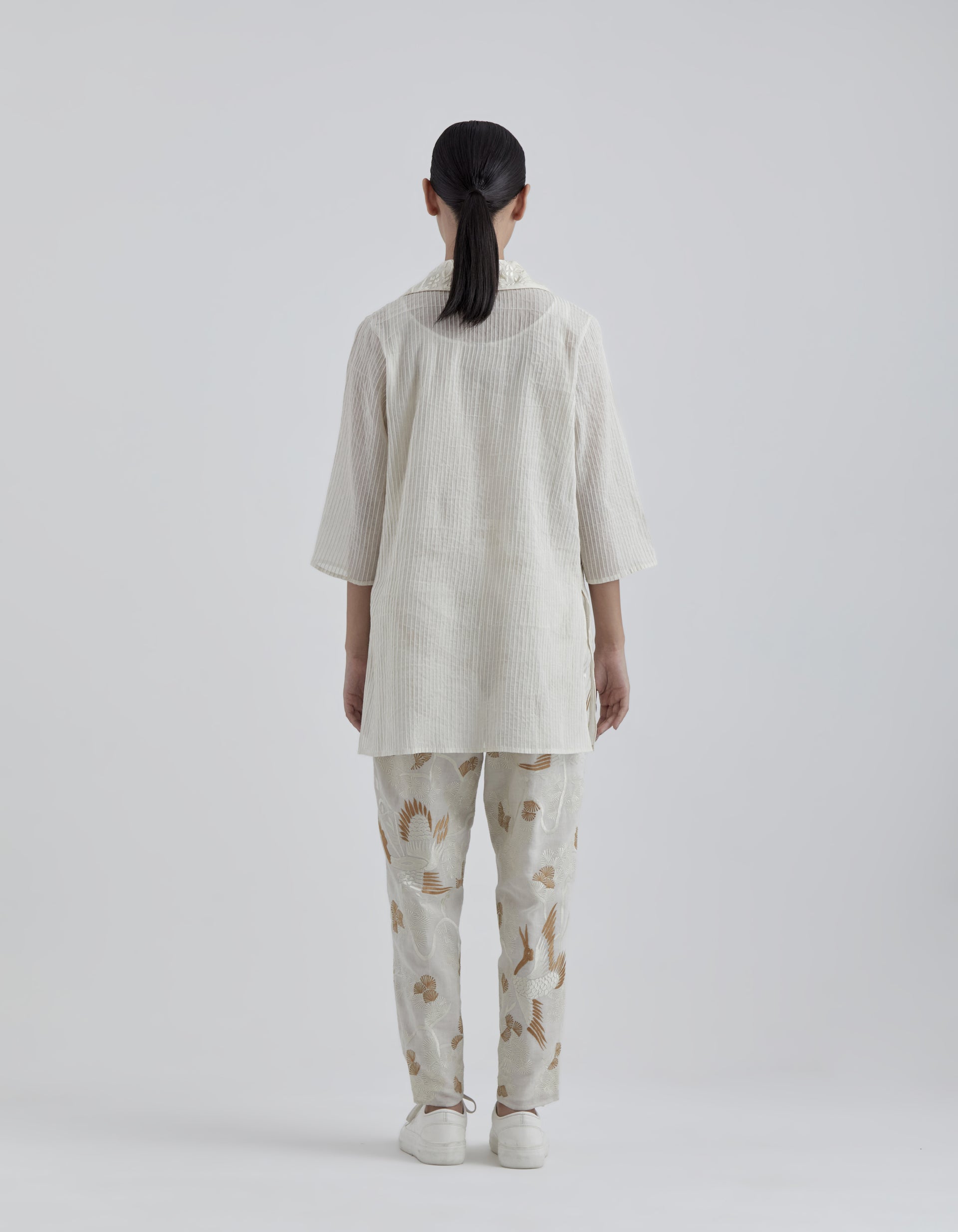 Ecru Hand Sequined Flat Stitch Shirt
