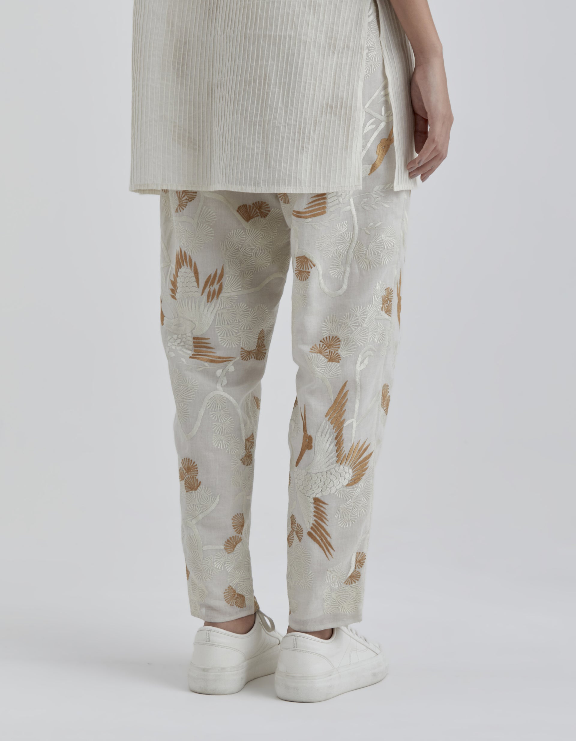 Ecru Bird Motif Pants