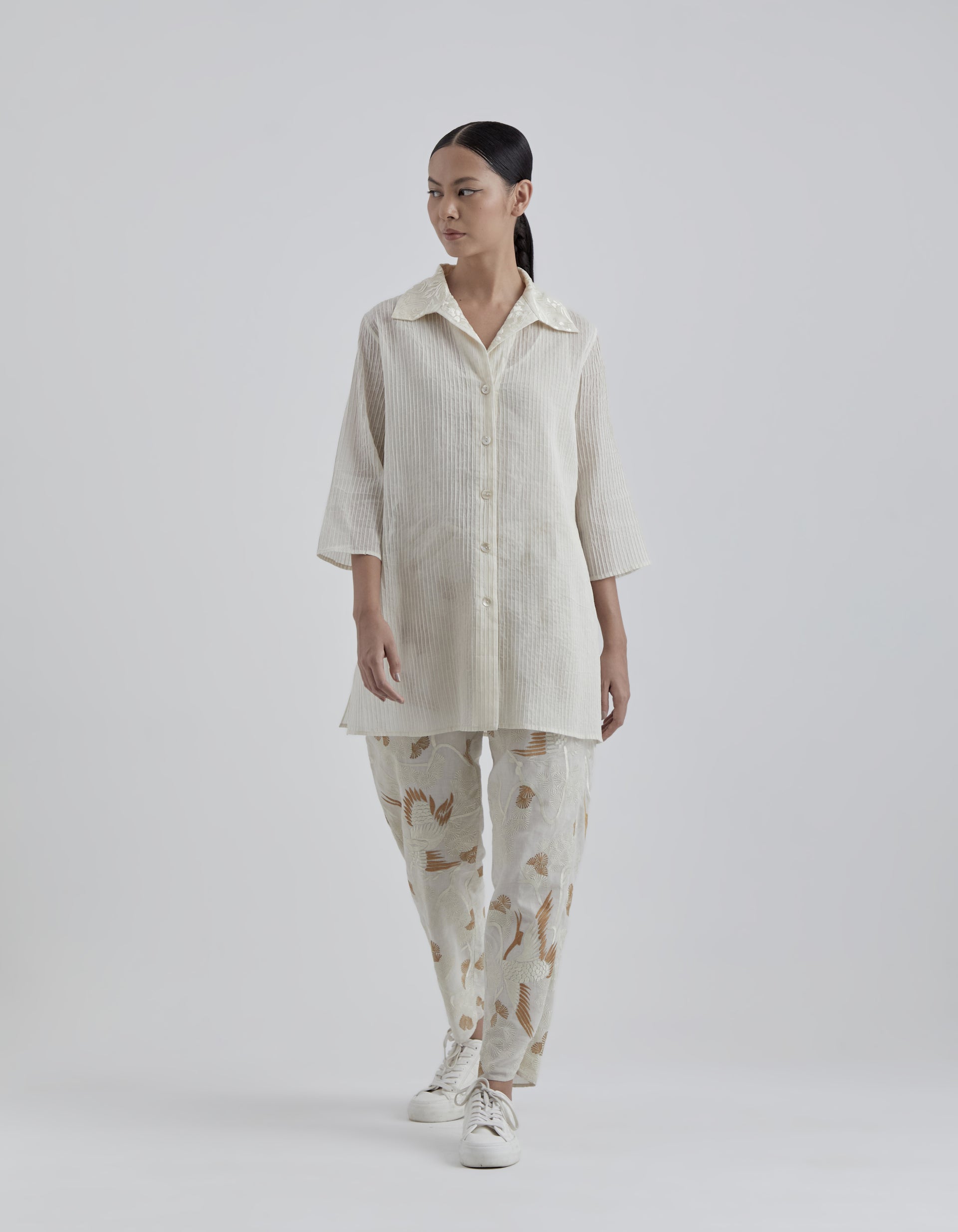 Ecru Bird Motif Pants