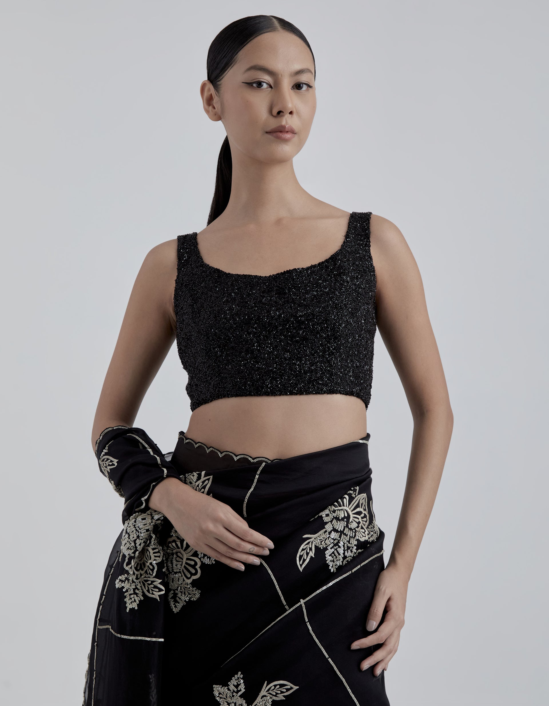 Black Hand Beaded Blouse