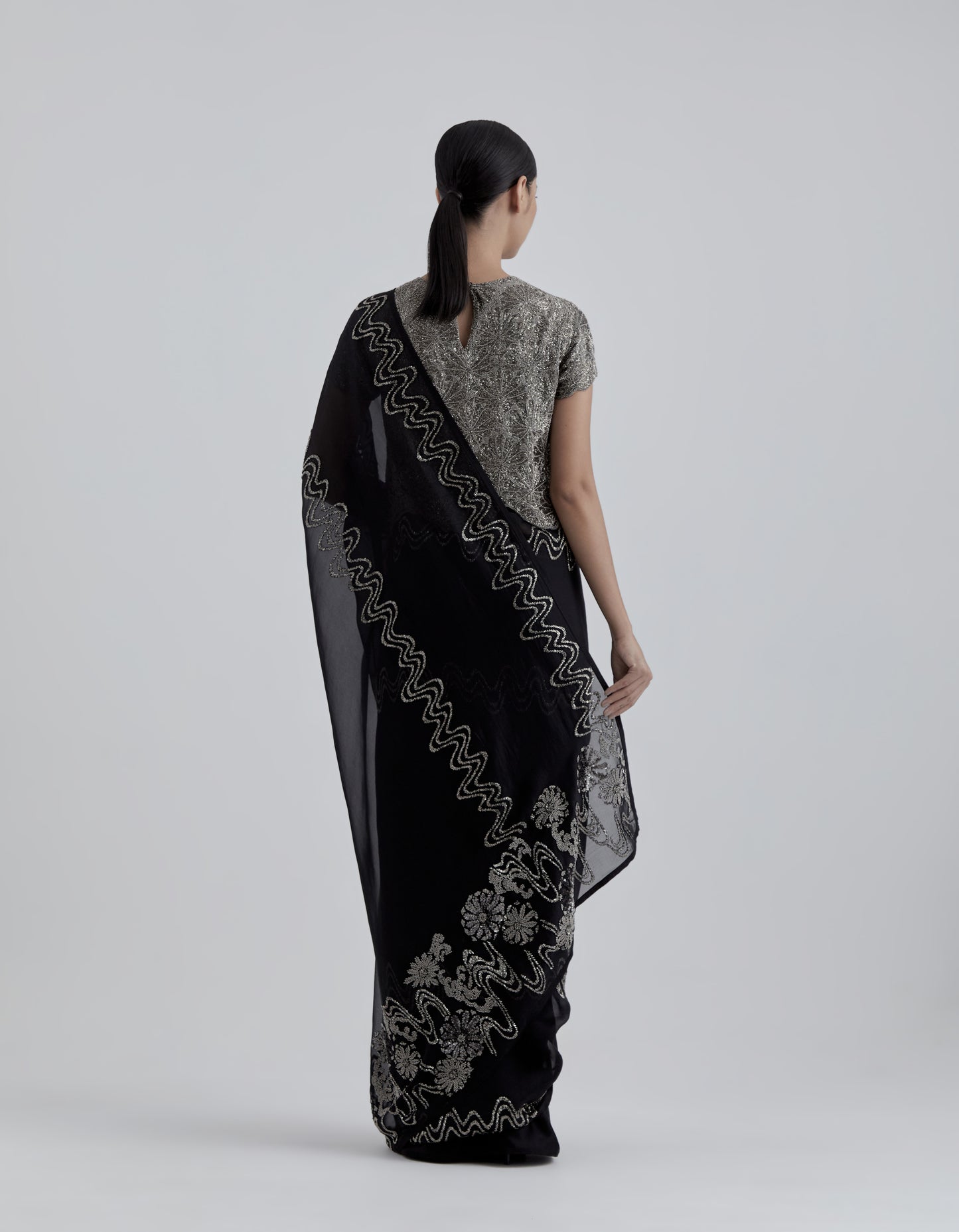 Black Hand Beaded Sari