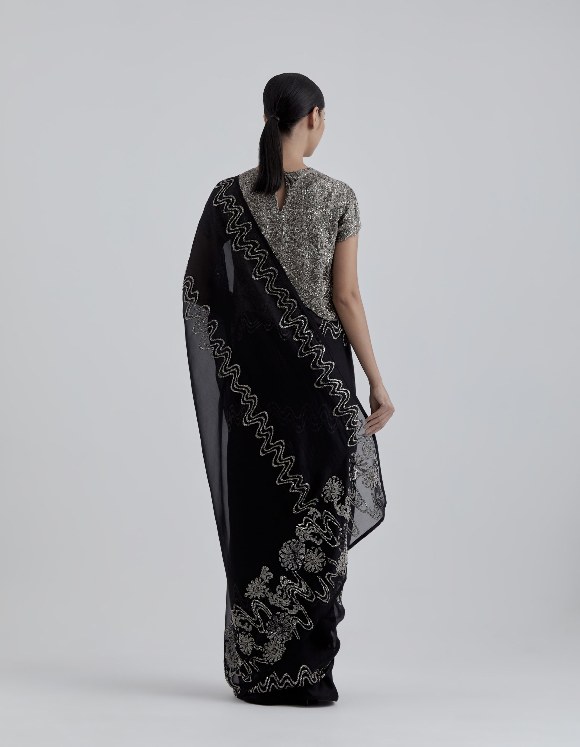 Black Hand Beaded Sari