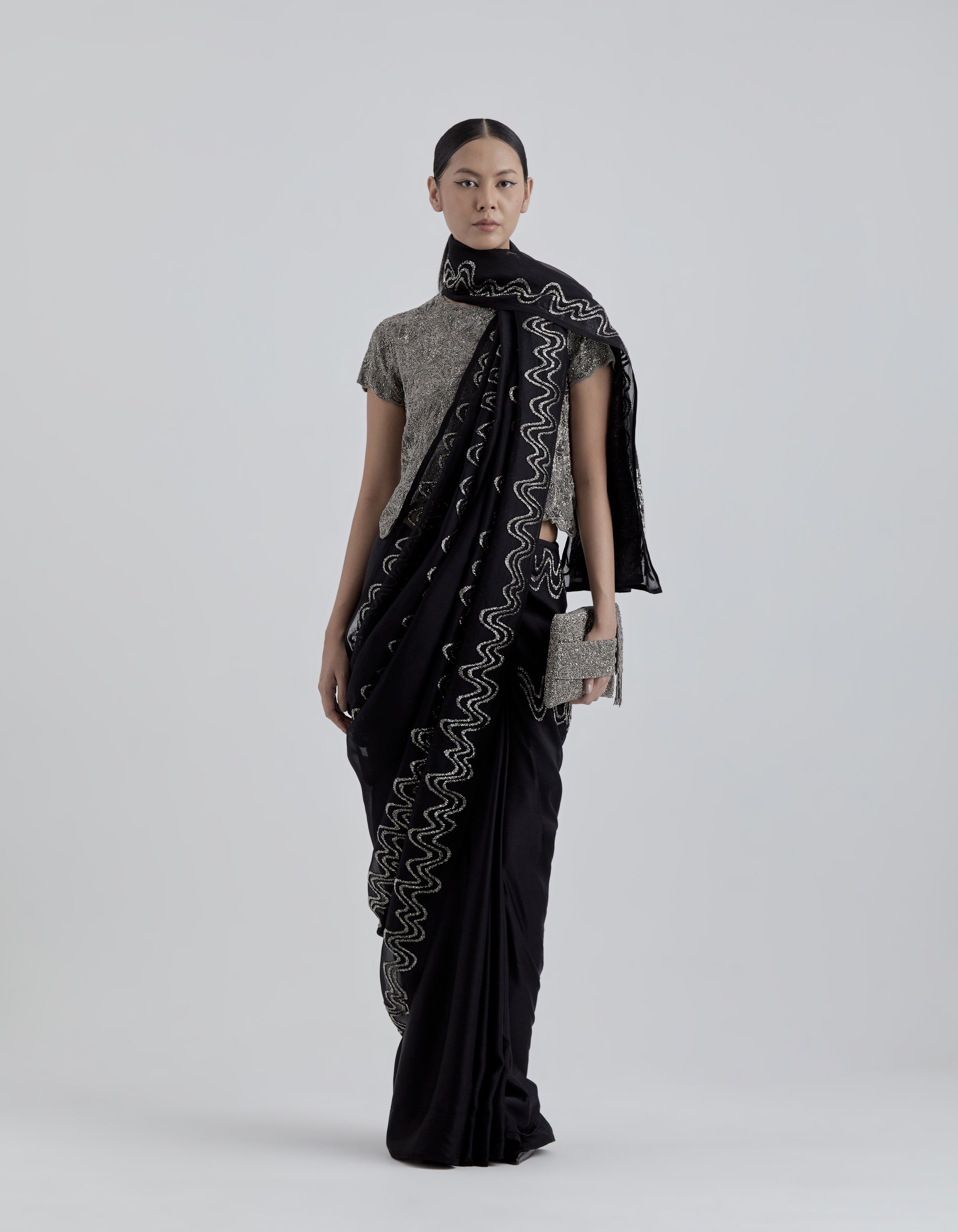Black Hand Beaded Sari