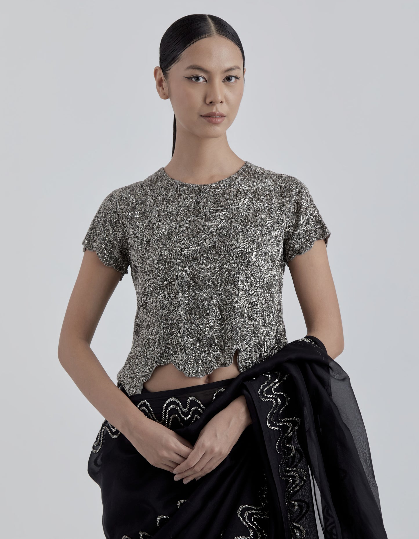 Silver Hand Beaded Blouse