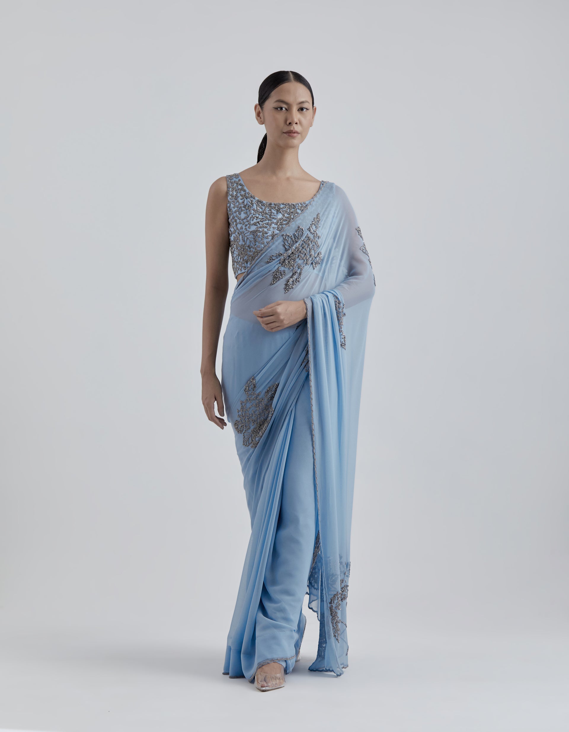Steel Hand Beaded Sari