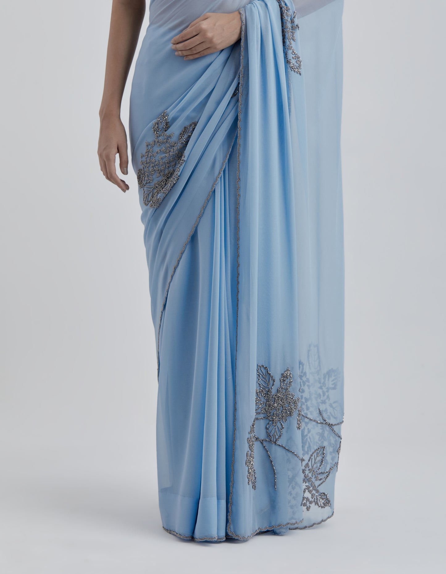 Steel Hand Beaded Sari