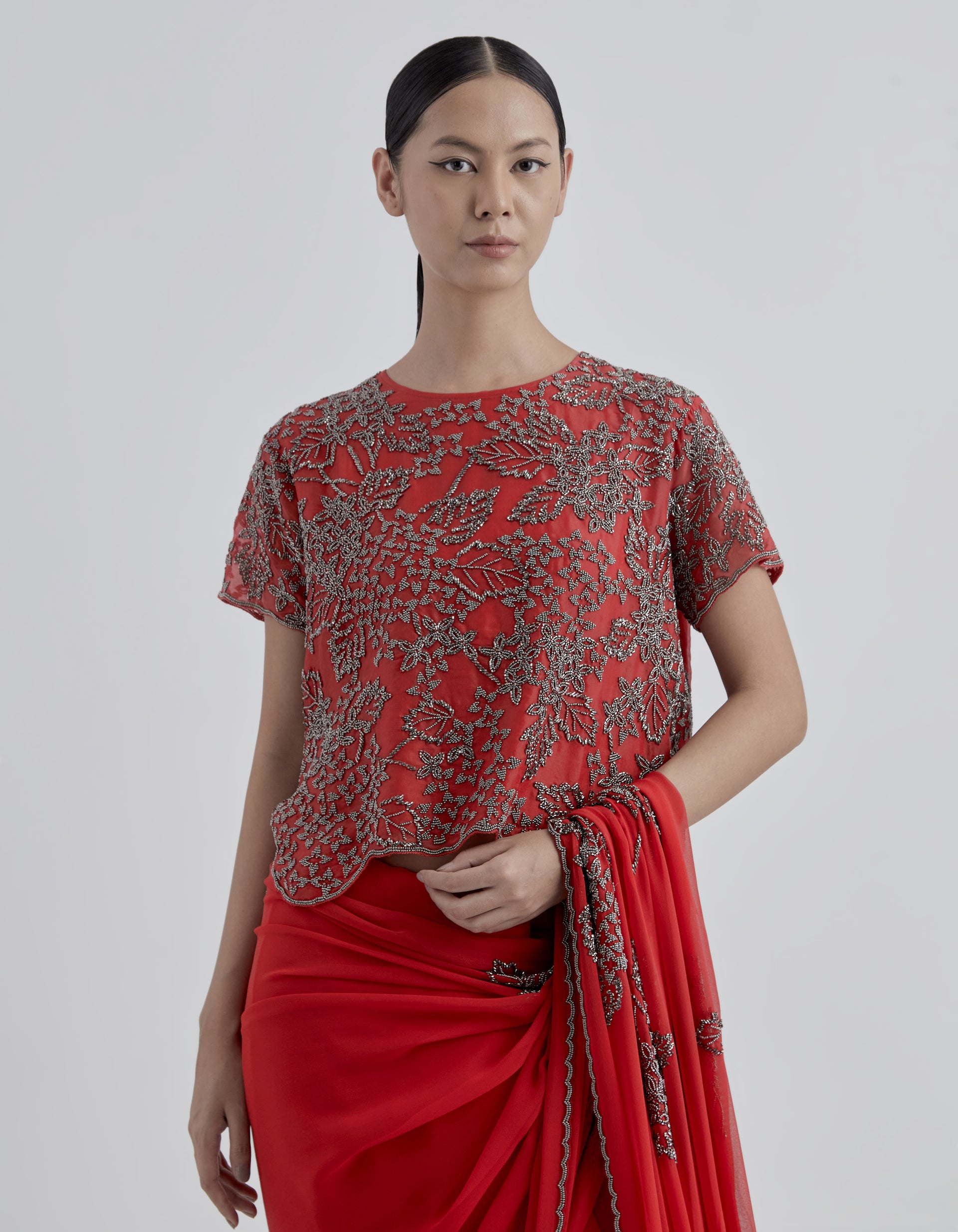 Crimson Hand Beaded Blouse