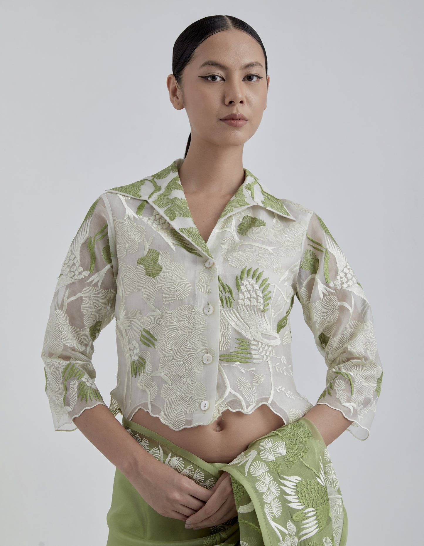 Ecru Bird Motif Blouse