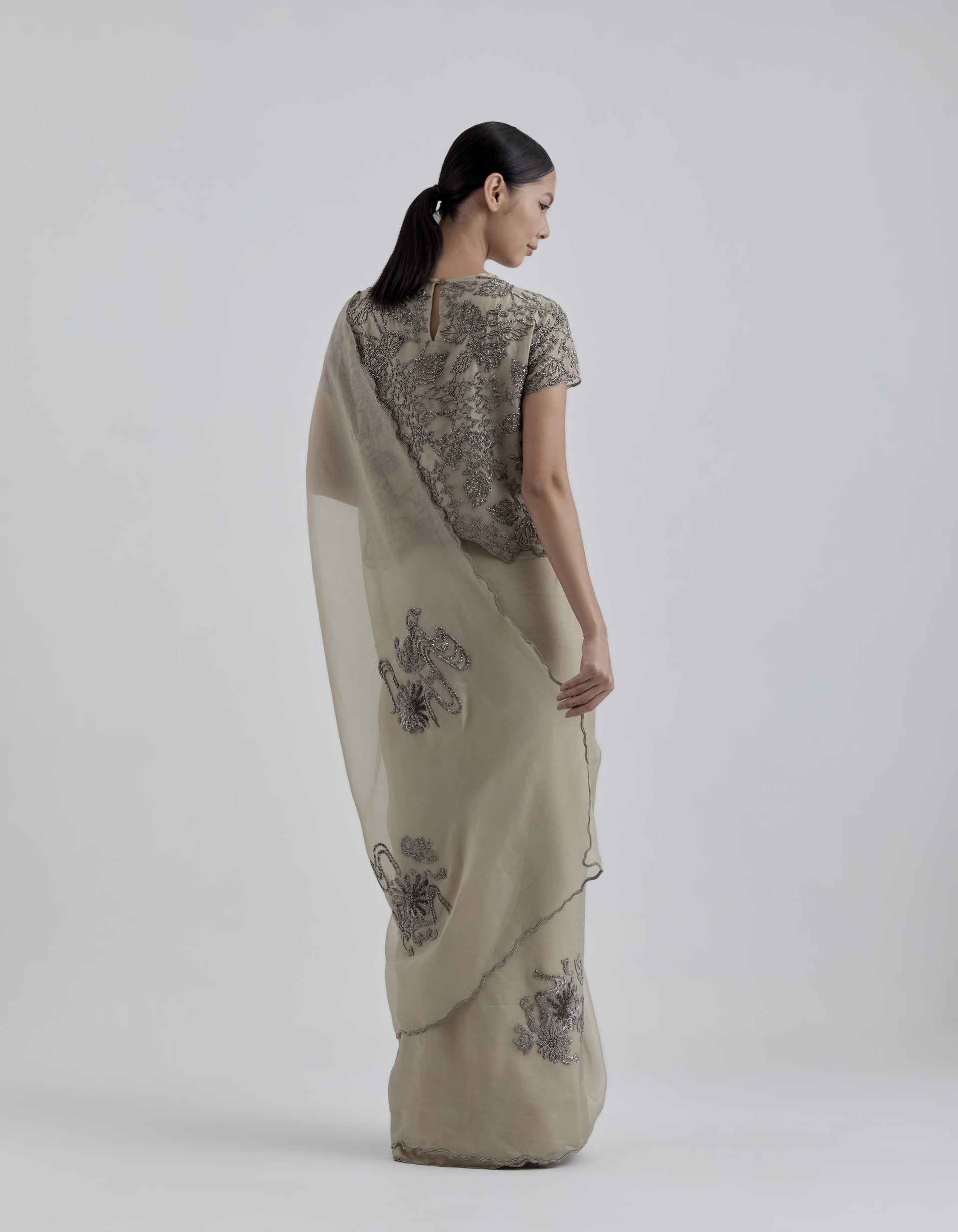 Natural Hand Beaded Sari