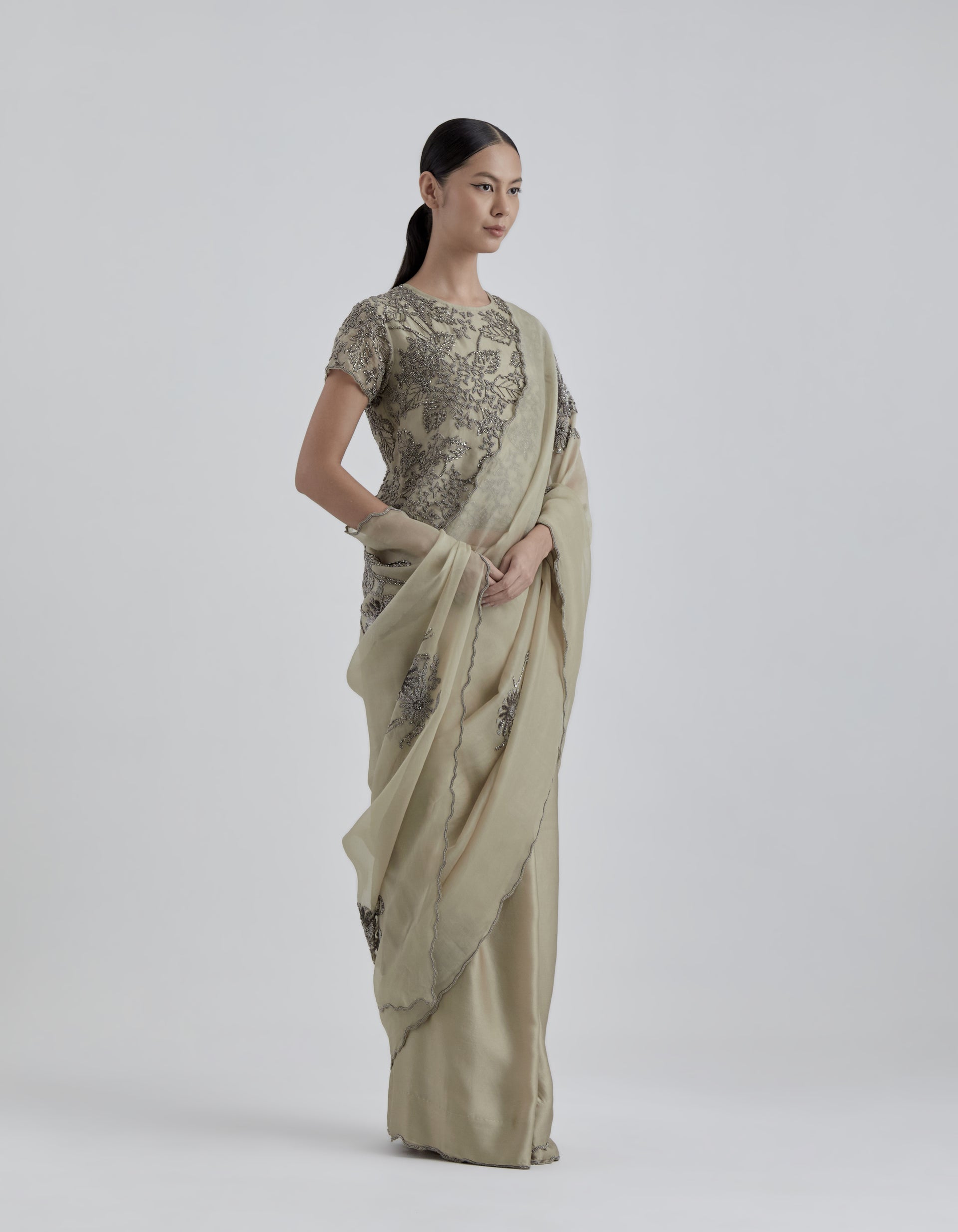Natural Hand Beaded Sari