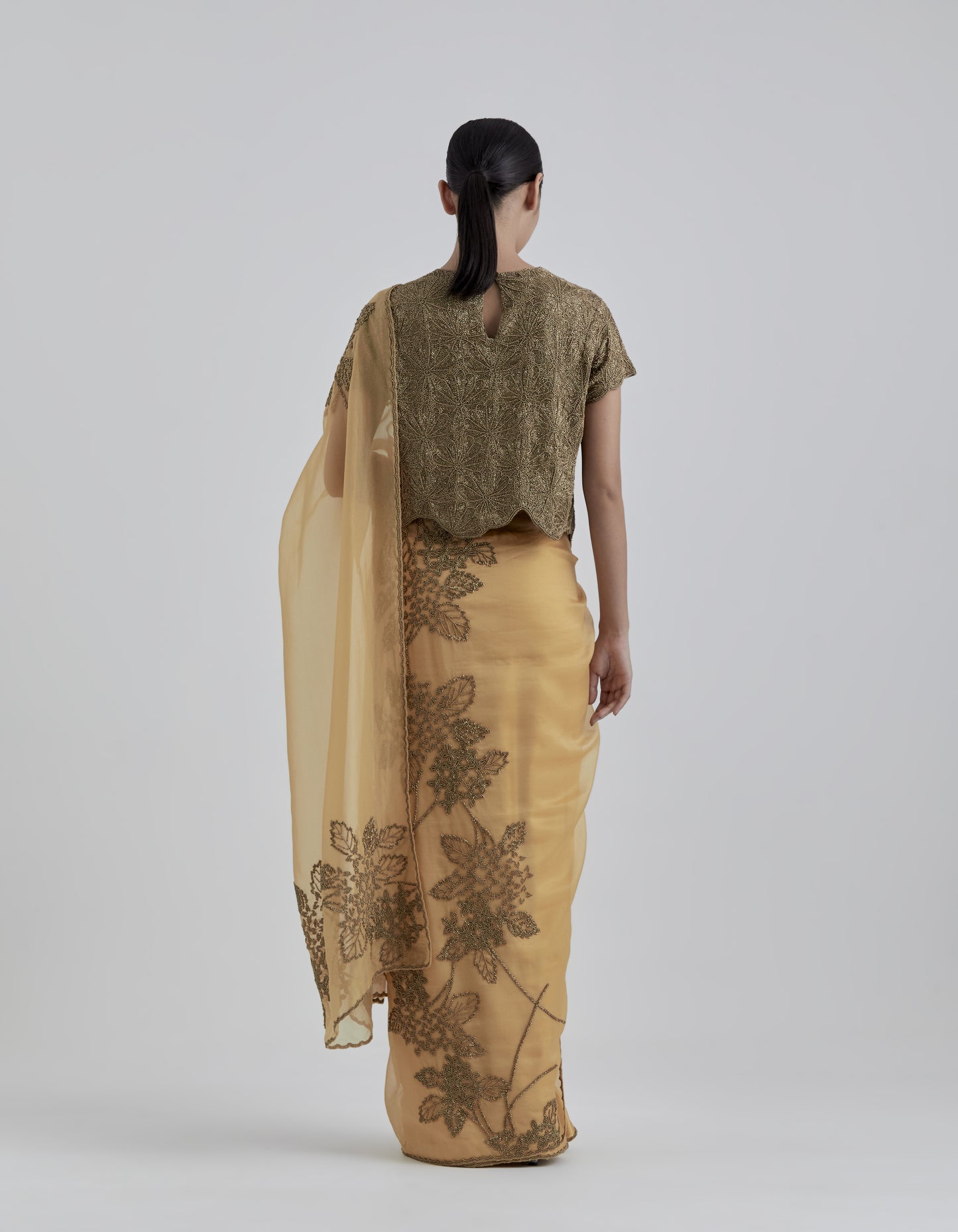 Saffron Hand Beaded Sari