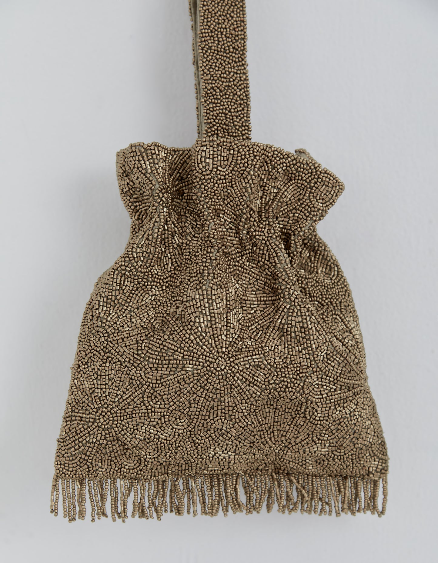 Gold Beaded Fringed Handbag