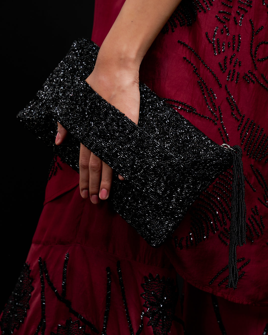 Black Hand Beaded Clutch