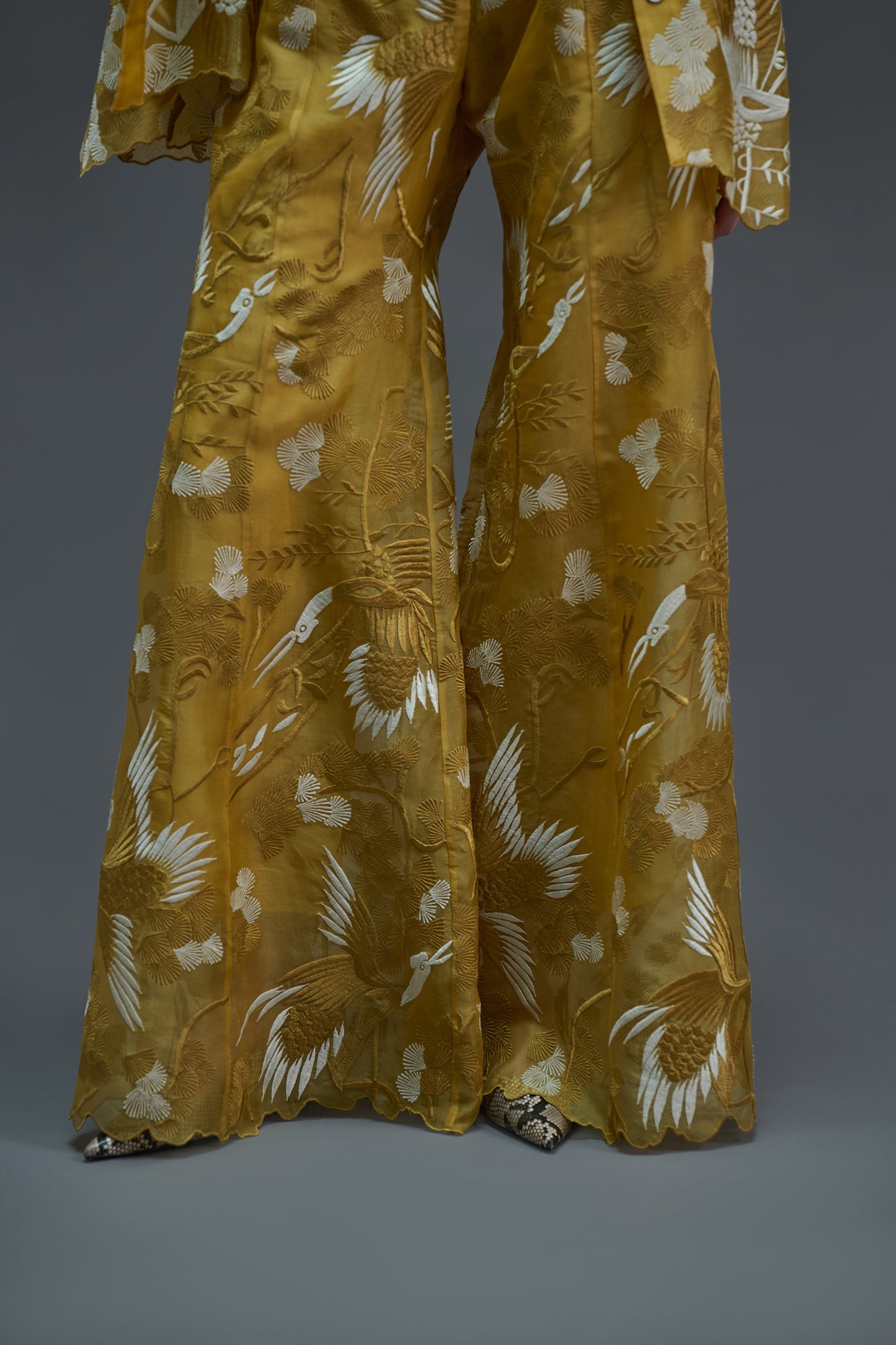Saffron Bird Motif Palazzo