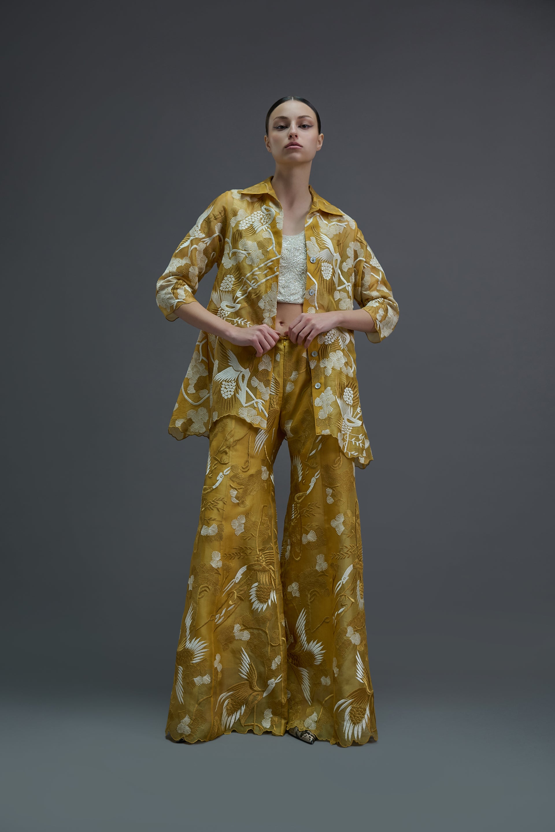 Saffron Bird Motif Jacket
