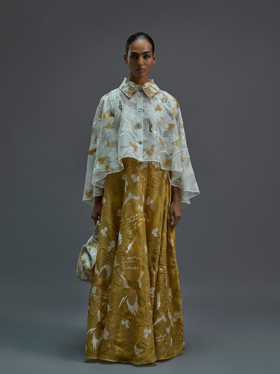 Saffron Bird Motif Skirt