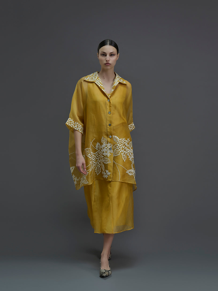 Saffron Damask Stitched Cutwork Tunic