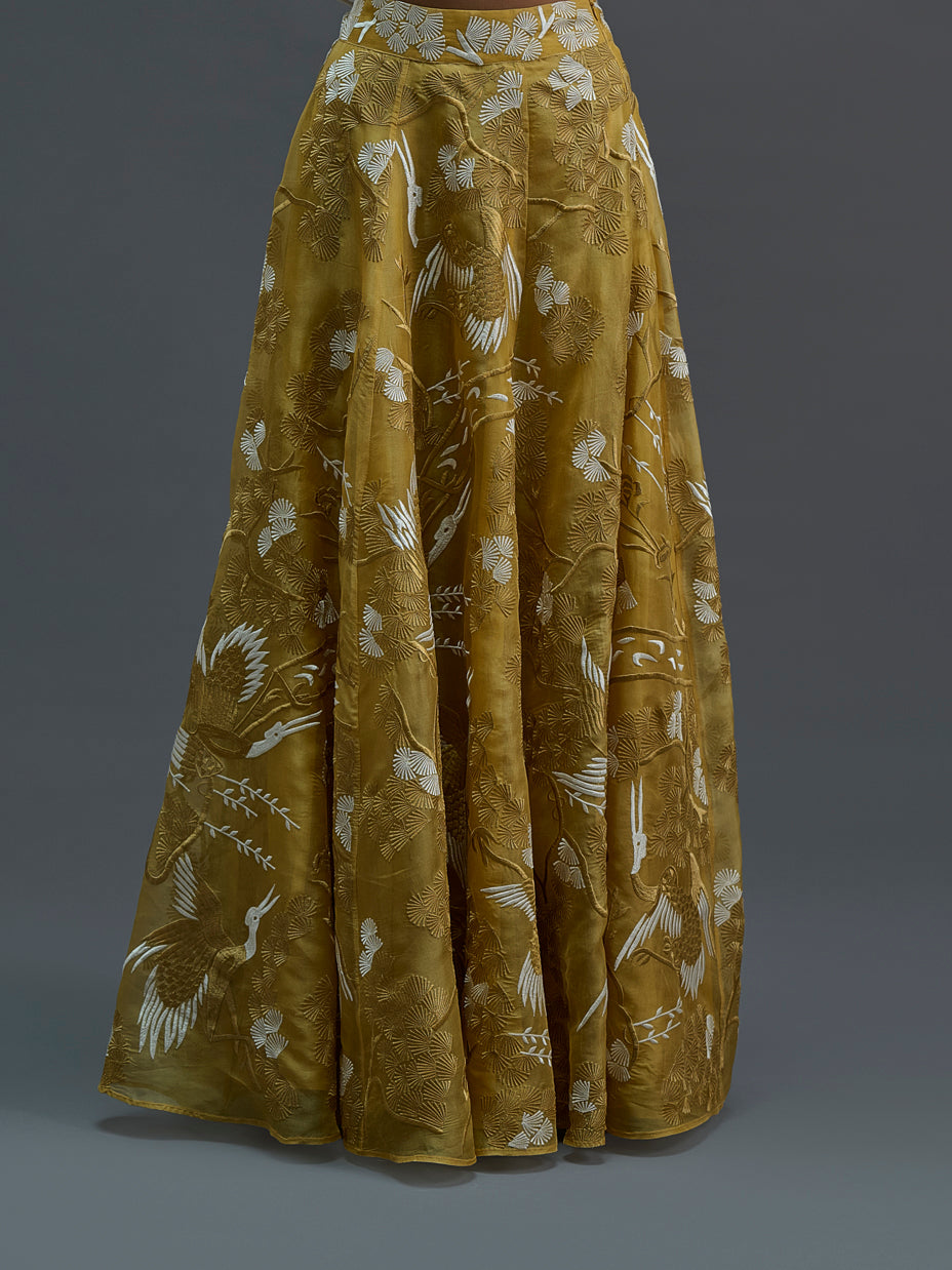Saffron Bird Motif Skirt