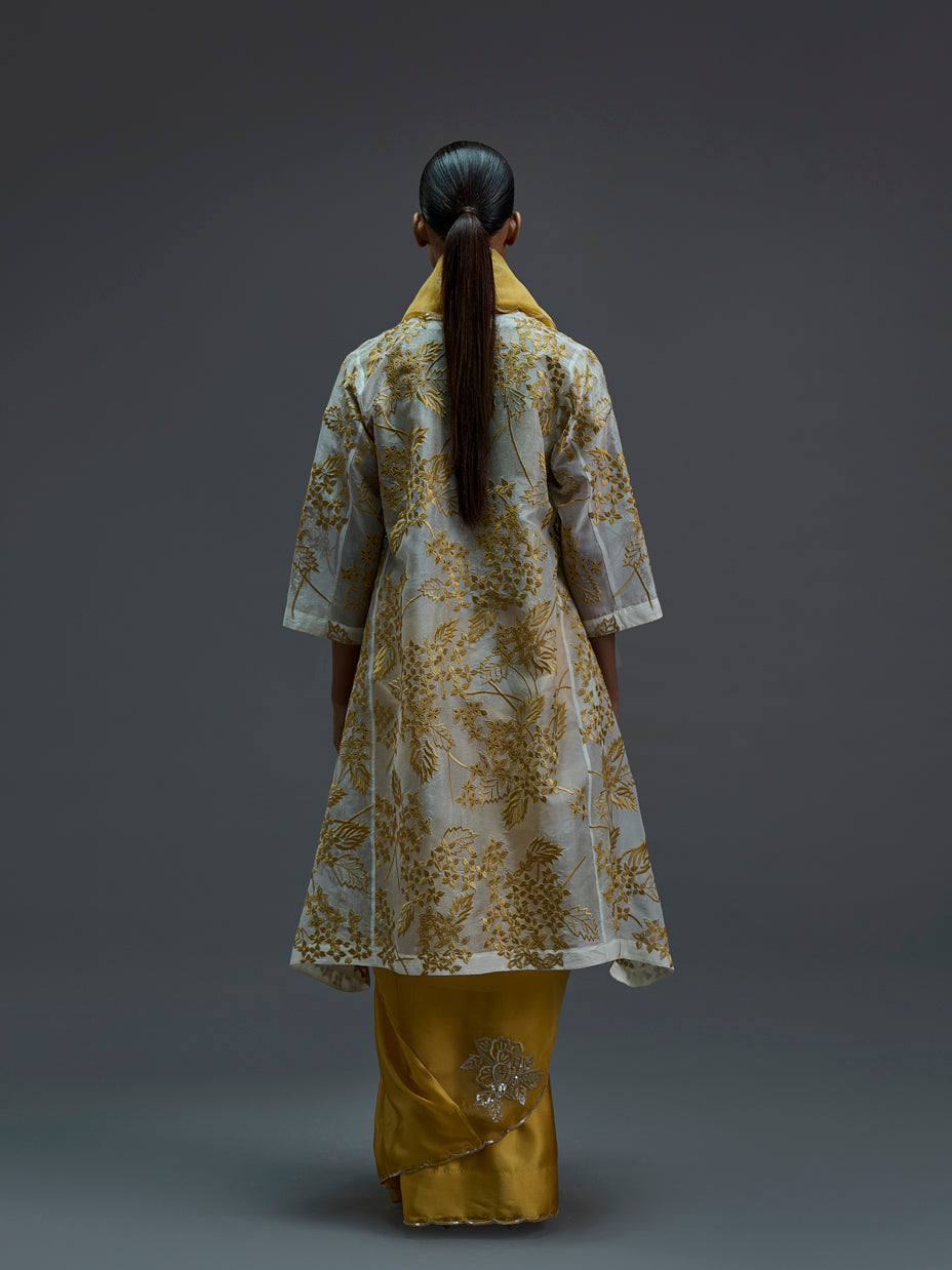 Ecru Damask Stitched Cutwork Jacket