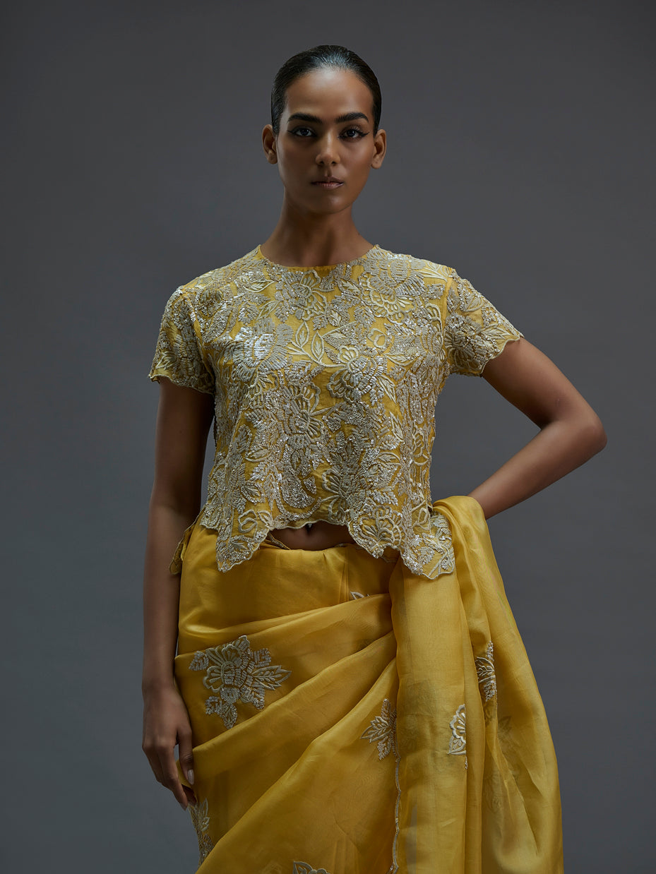 Saffron Hand Sequined Flat Stitch Blouse