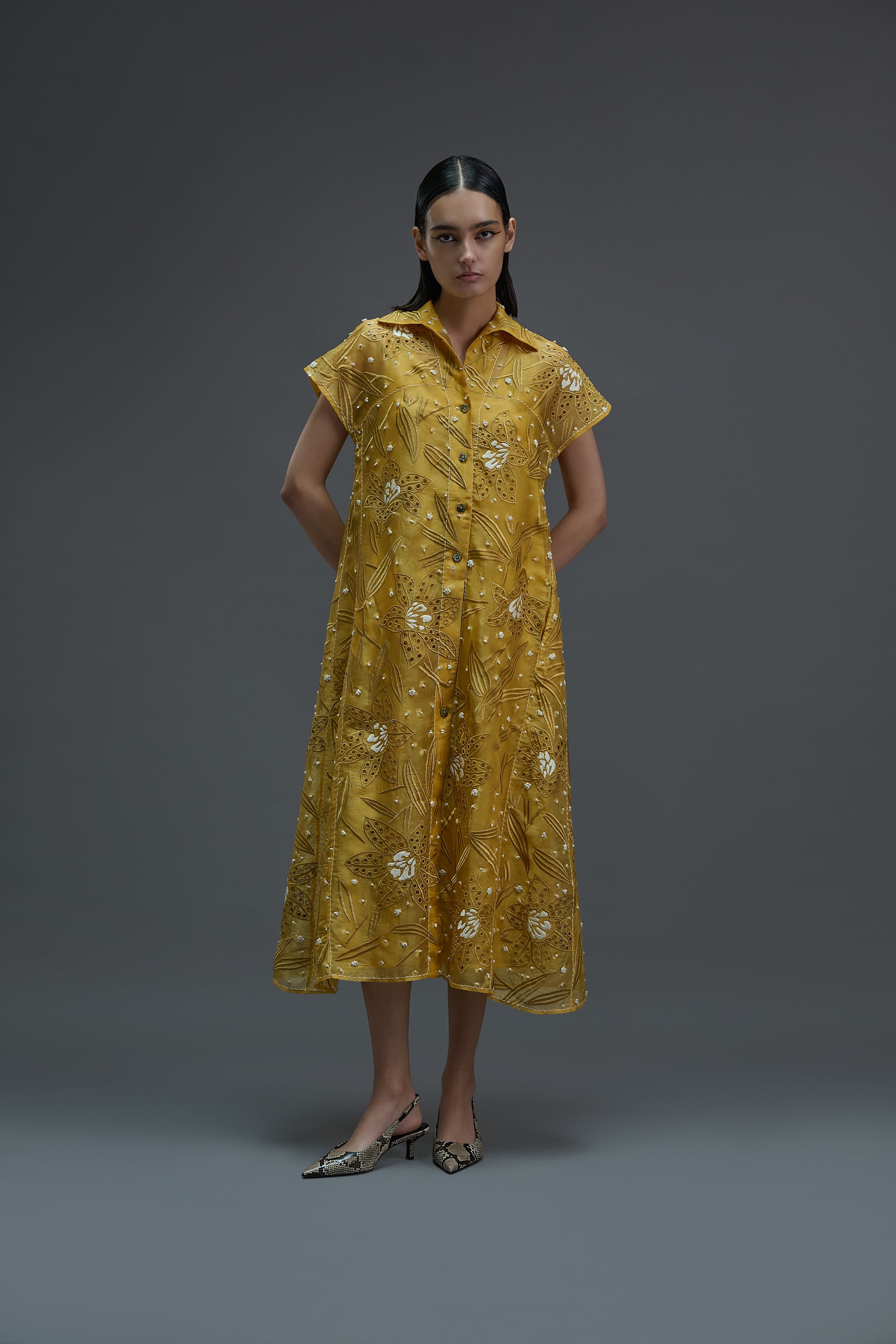 Saffron Cutwork and French Knot Dress
