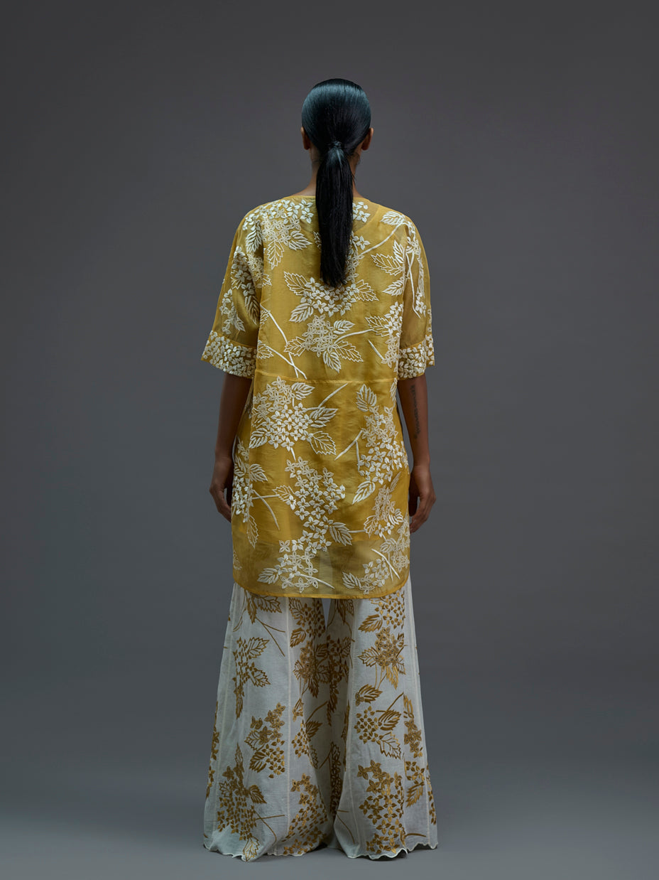 Ecru Damask Stitched Cutwork Palazzo