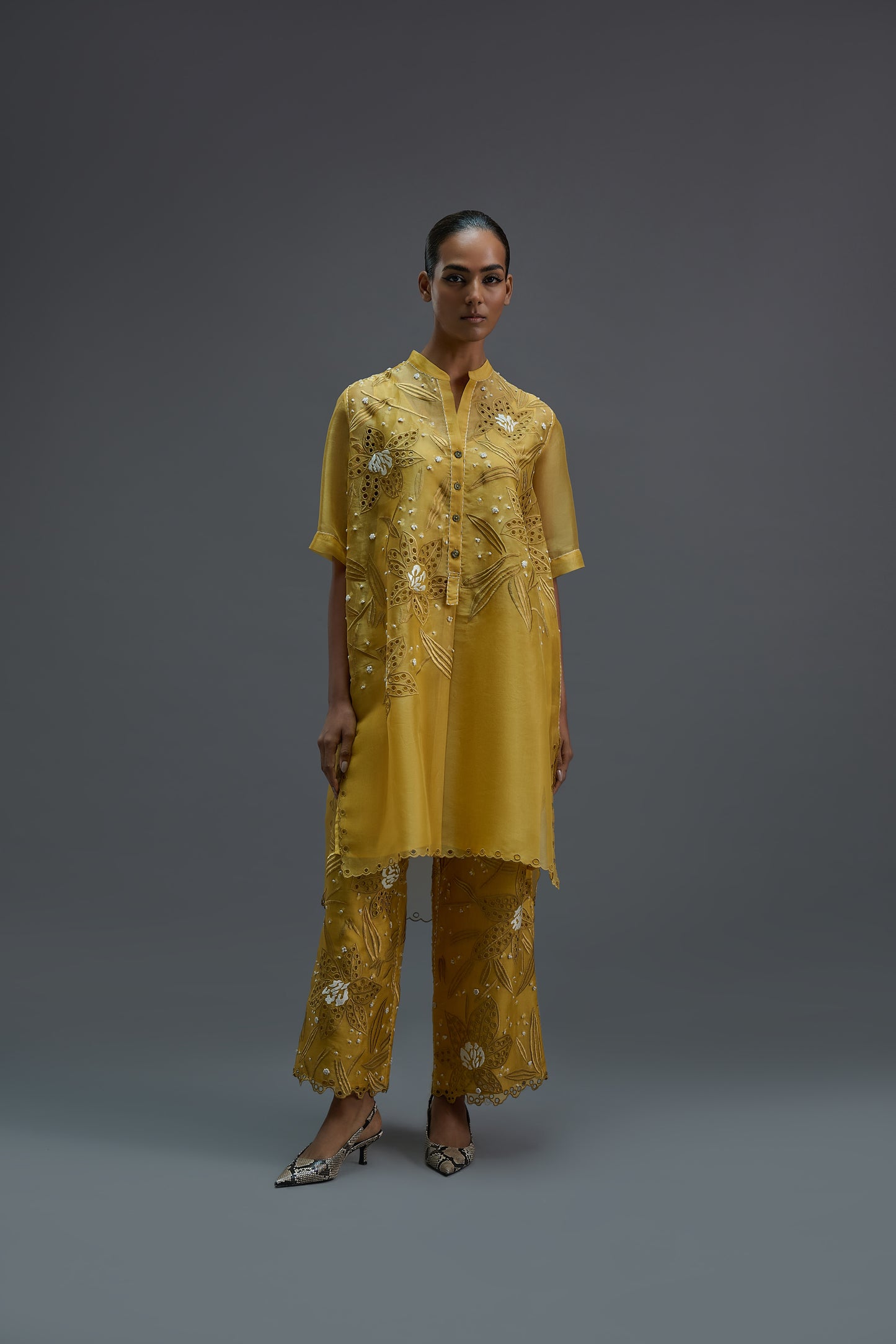 Saffron Cutwork and French Knot Tunic