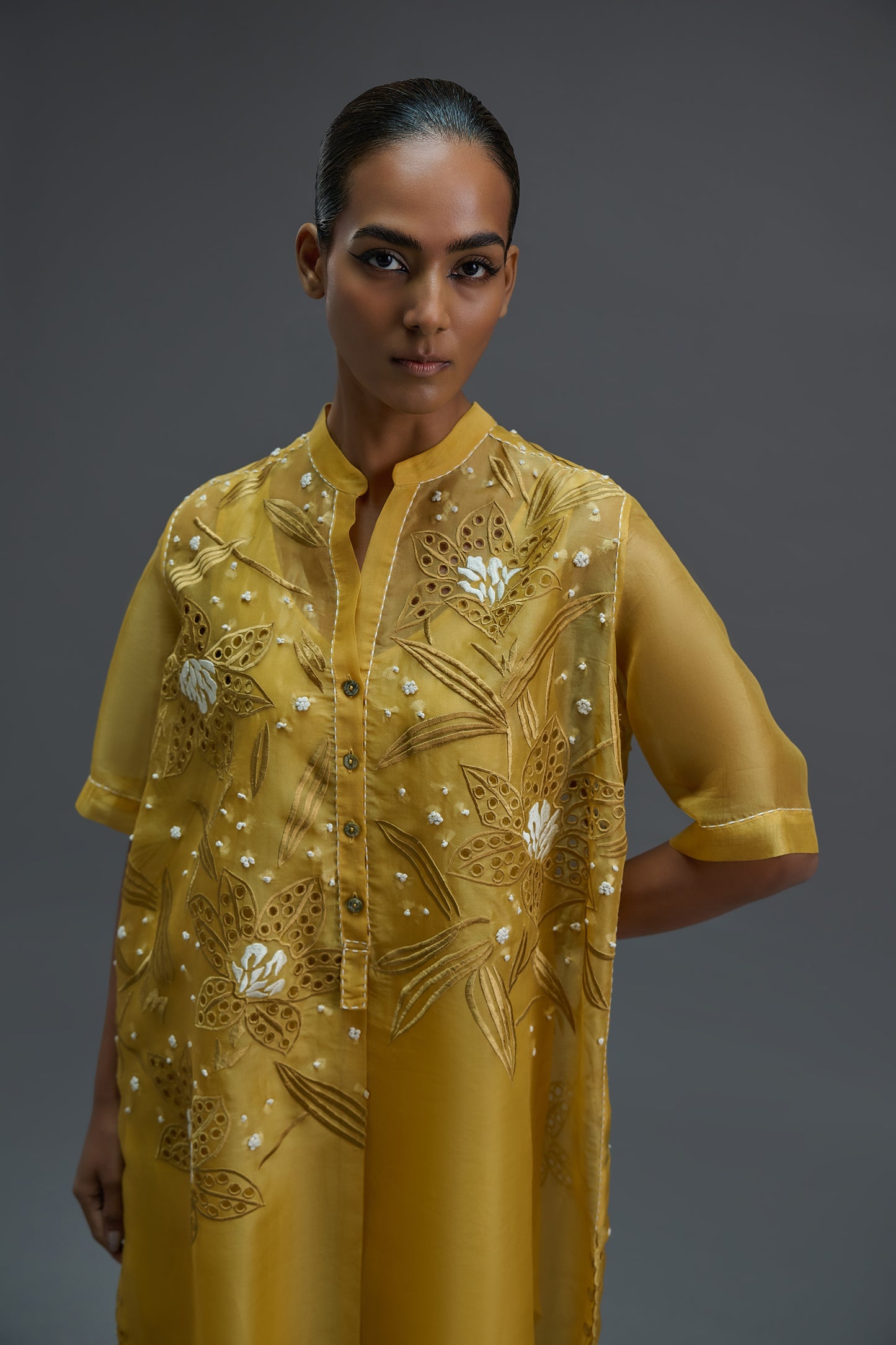 Saffron Cutwork and French Knot Tunic