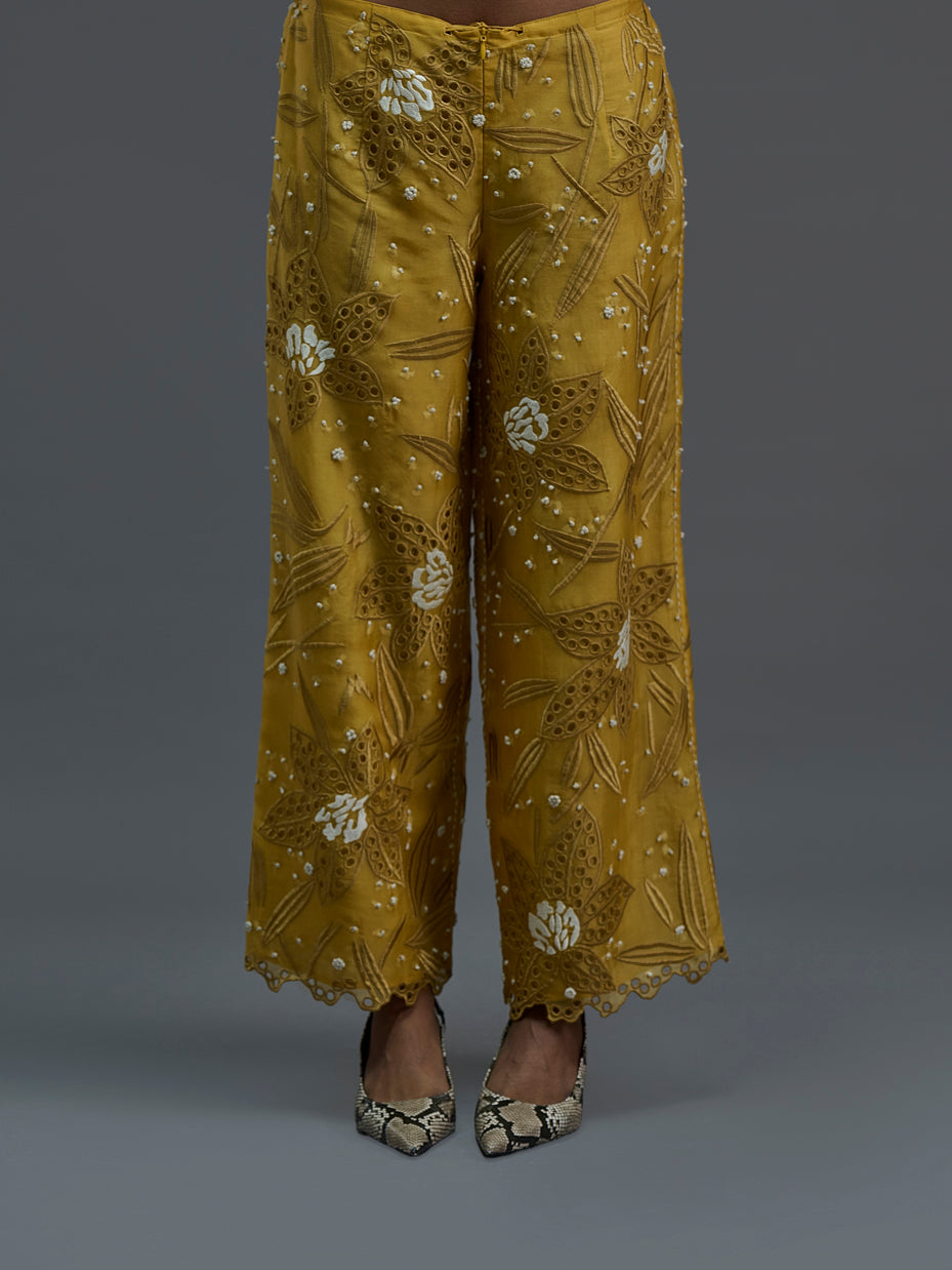 Saffron Cutwork and French Knot Pants