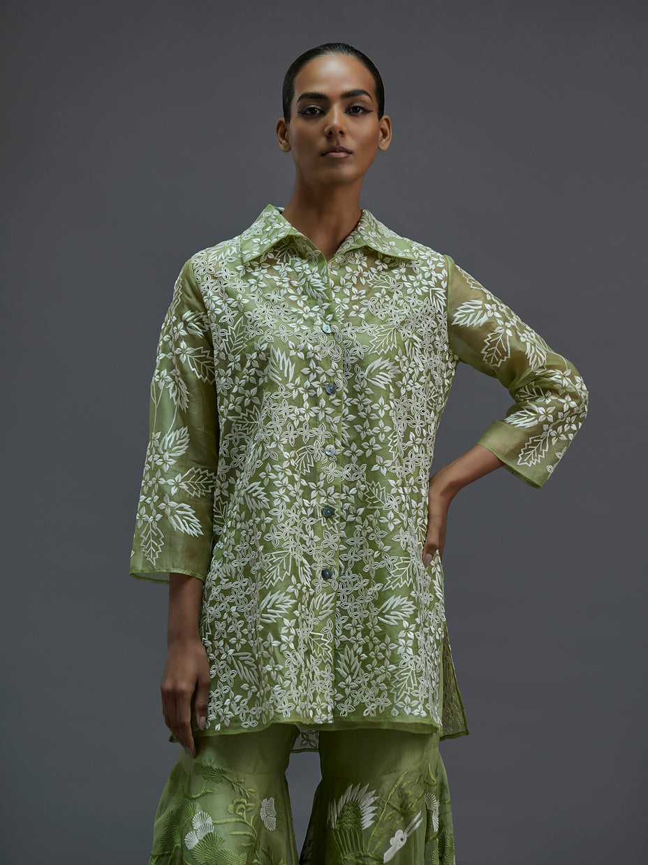 Grass Damask Stitched Cutwork Shirt