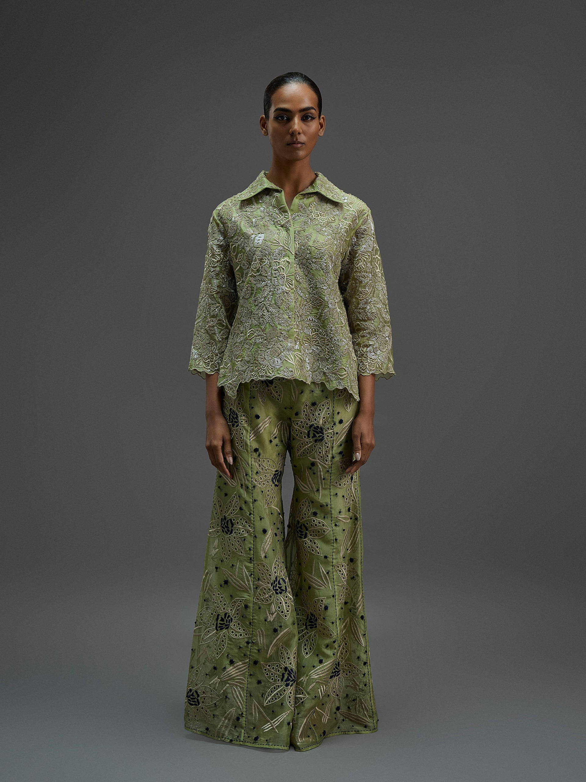 Grass Cutwork and French Knot Palazzo