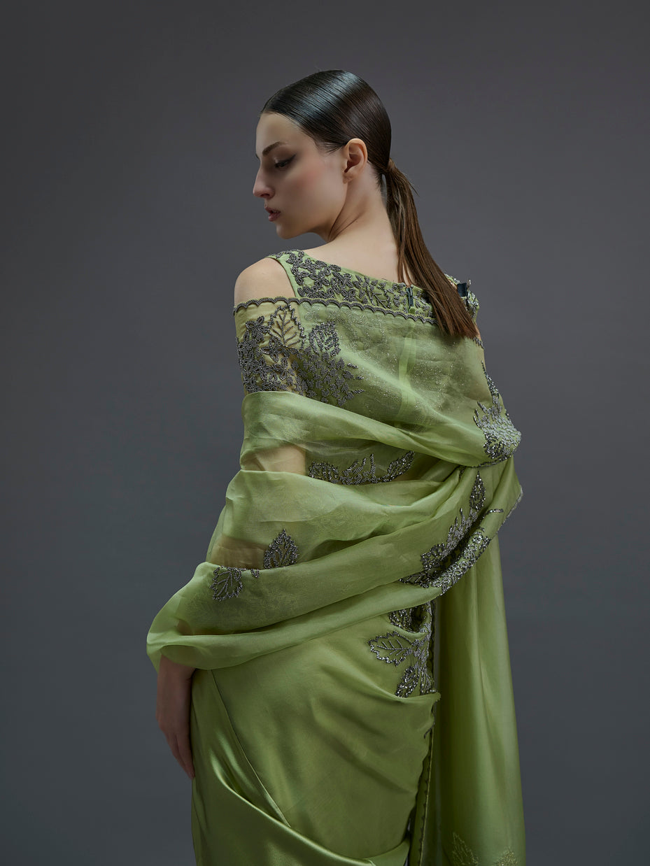 Grass Hand Beaded Sari