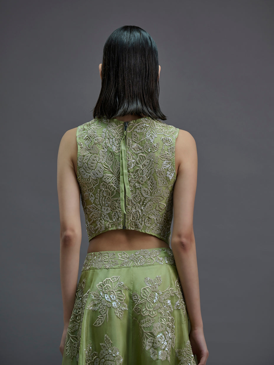 Grass Hand Sequined Flat Stitch Blouse