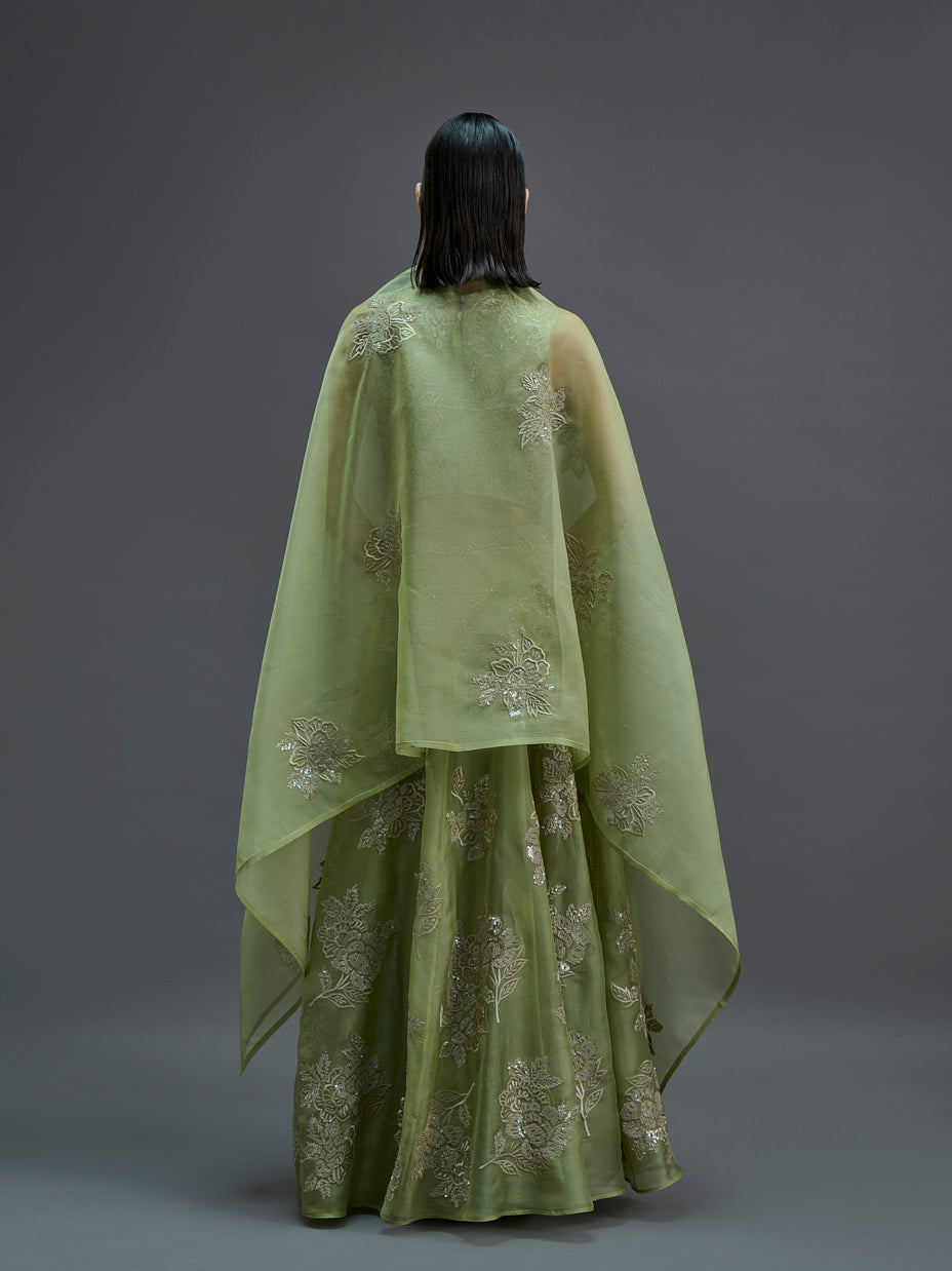 Grass Hand Sequined Flat Stitch Dupatta