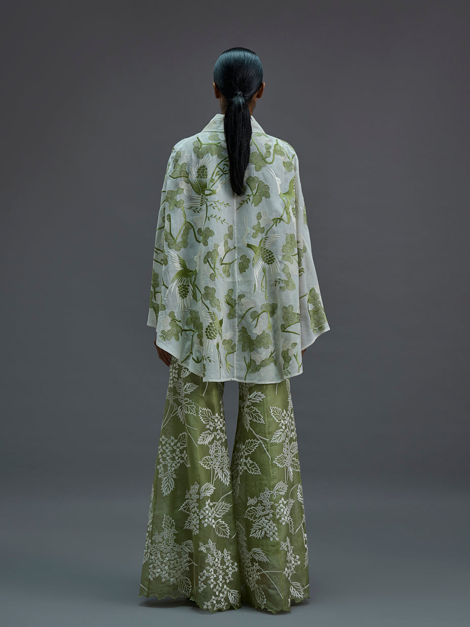 Grass Damask Stitched Cutwork Palazzo
