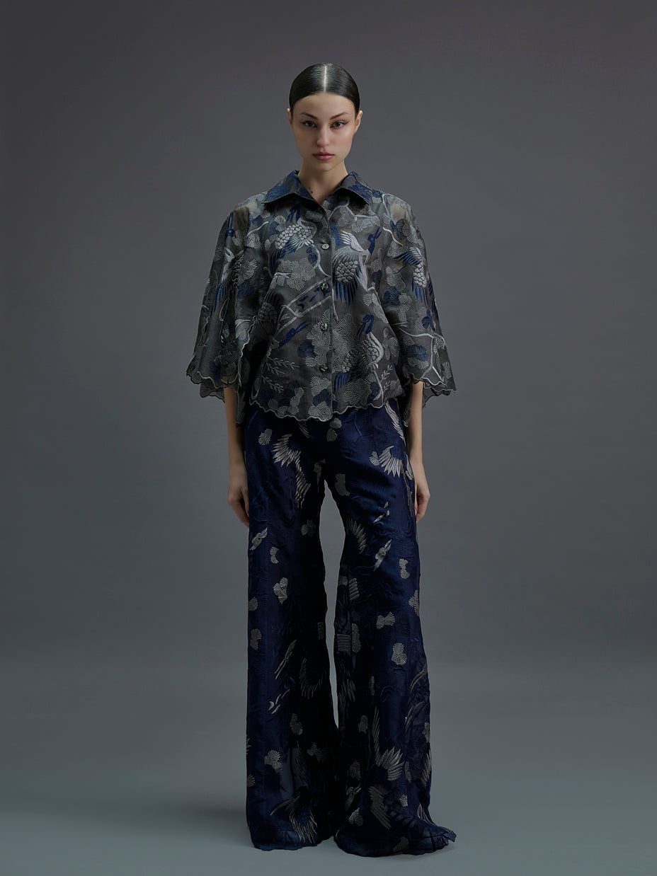 Indigo Bird Motif Palazzo