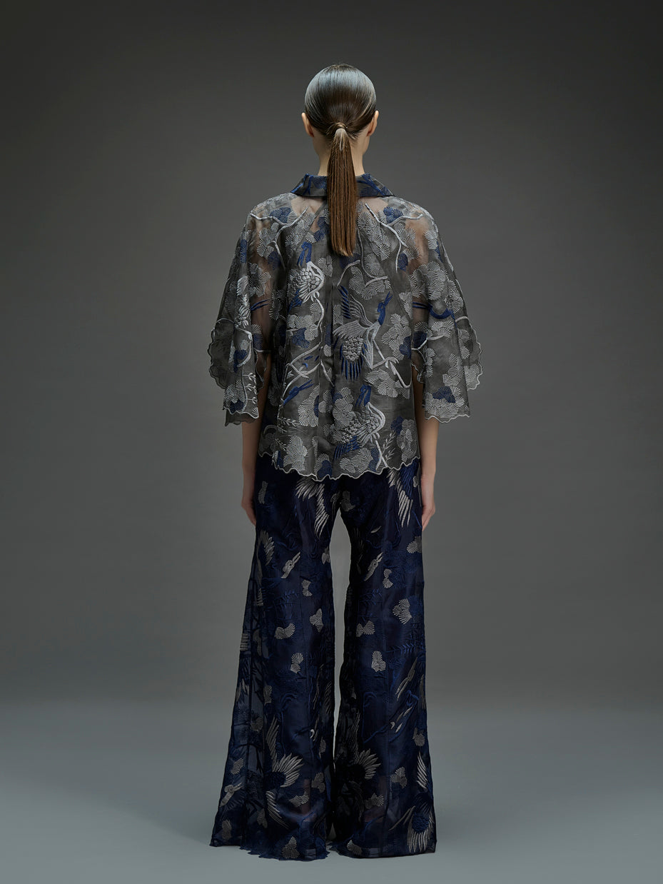 Taupe Bird Motif Cape Top