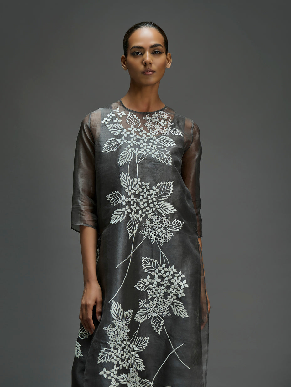 Taupe Damask Stitched Cutwork Kurta
