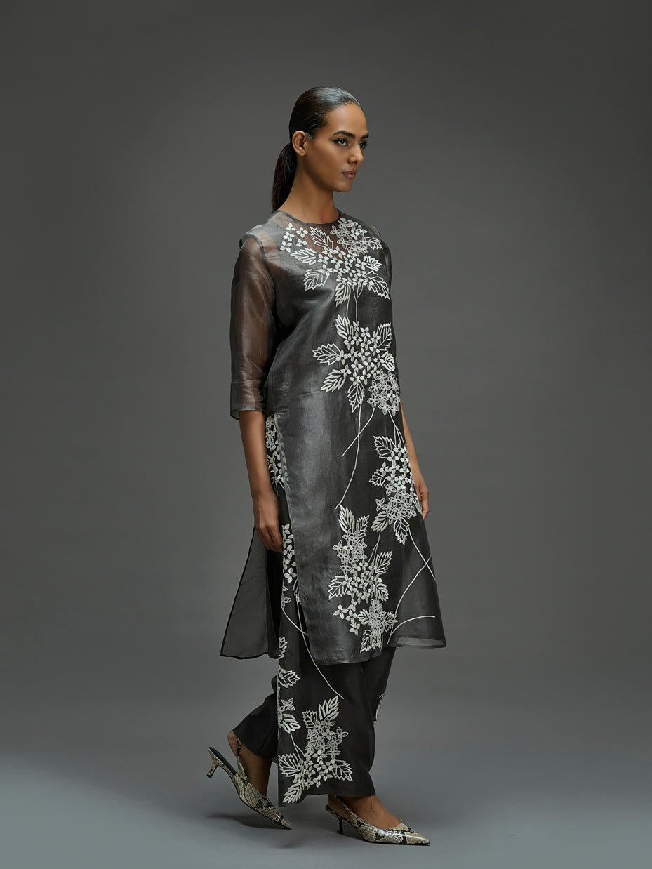Taupe Damask Stitched Cutwork Pants