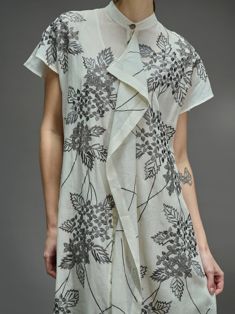 Ecru Damask Stitched Cutwork Dress