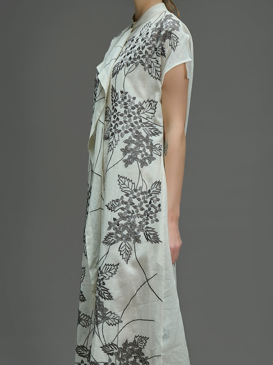 Ecru Damask Stitched Cutwork Dress