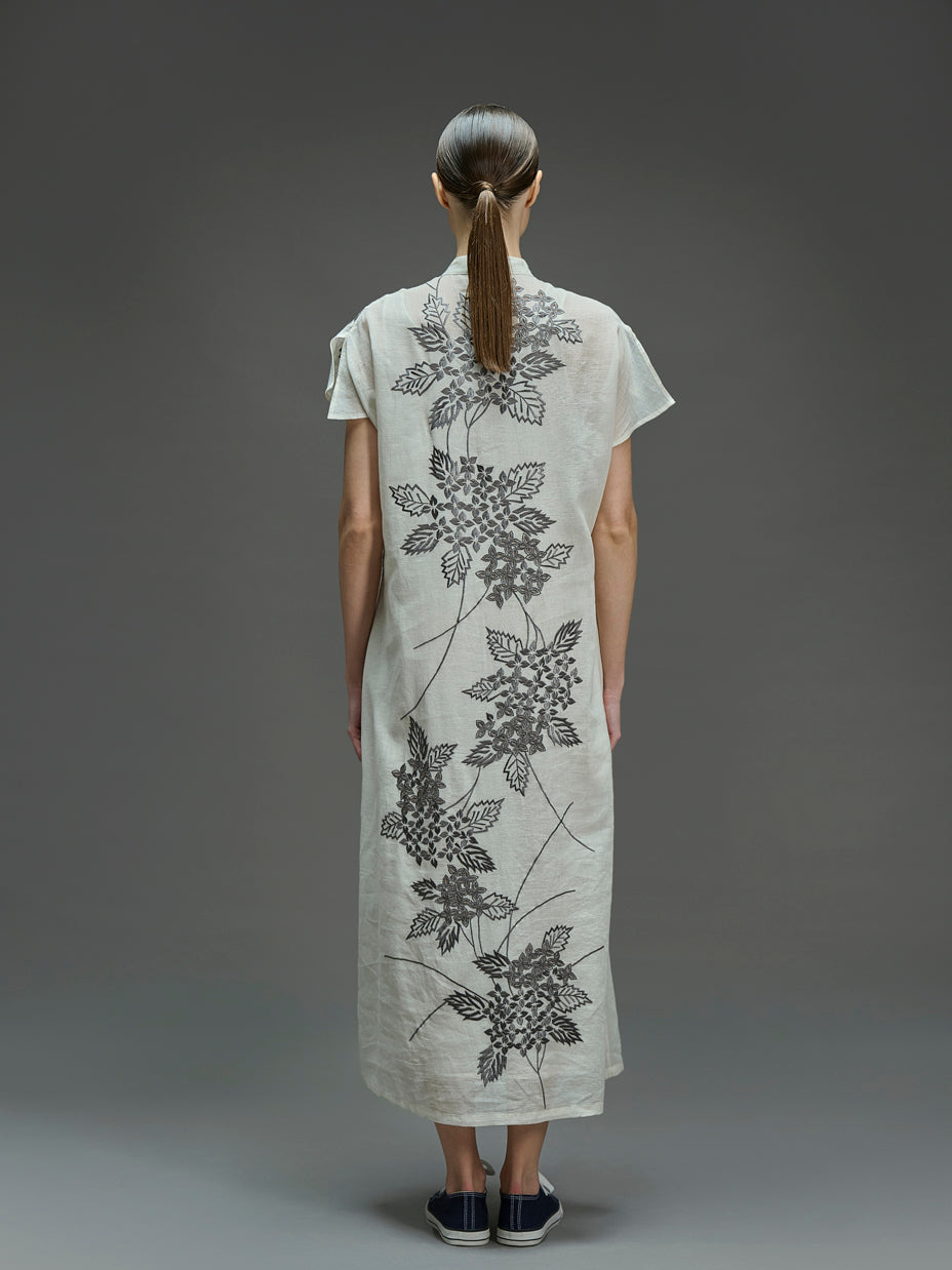 Ecru Damask Stitched Cutwork Dress